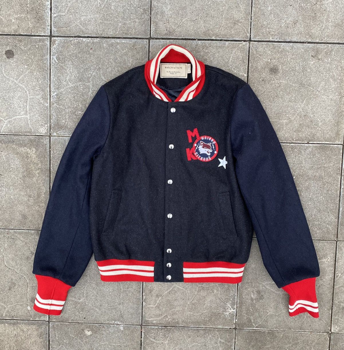 image of Maison Kitsune Wool Bomber Jacket in Black, Men's (Size Large)