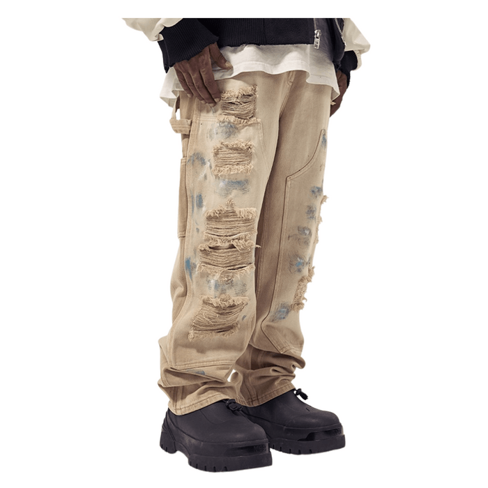 Streetwear Paint Splatter Distressed Khaki Jeans | Grailed