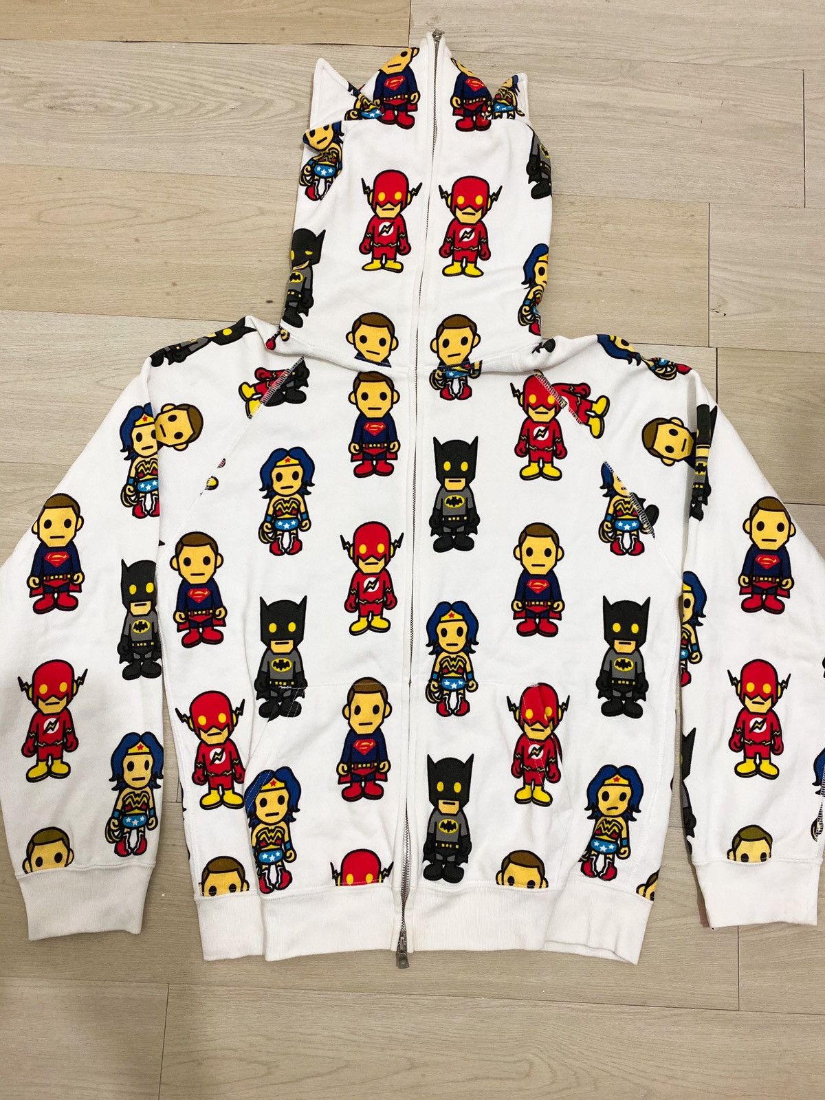 image of Bape X Dc Baby Milo Full Zip Hoodie (2007) in White, Women's (Size Small)