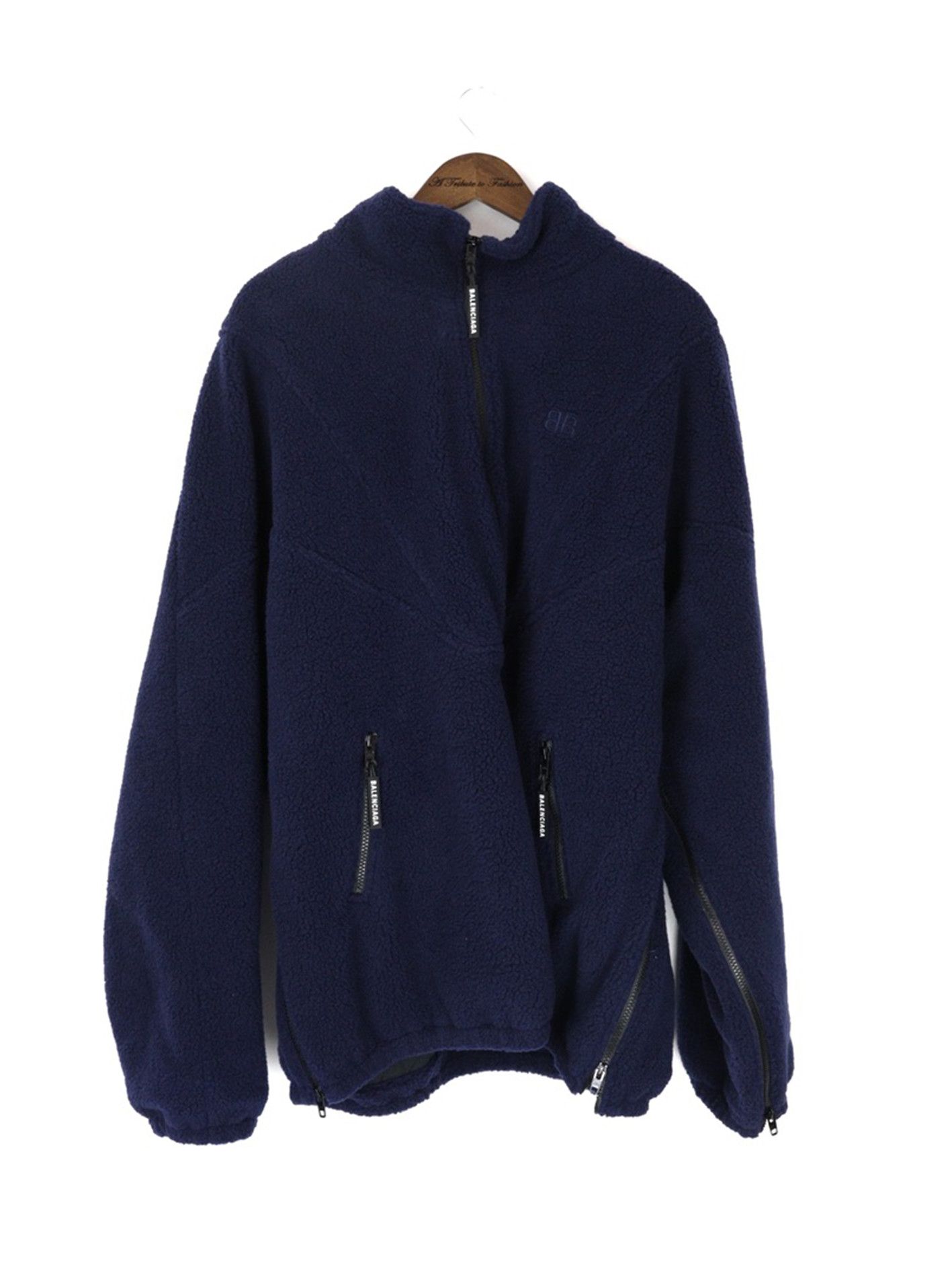 image of Balenciaga Navy Sherpa Half-Zip Jacket, Men's (Size Medium)