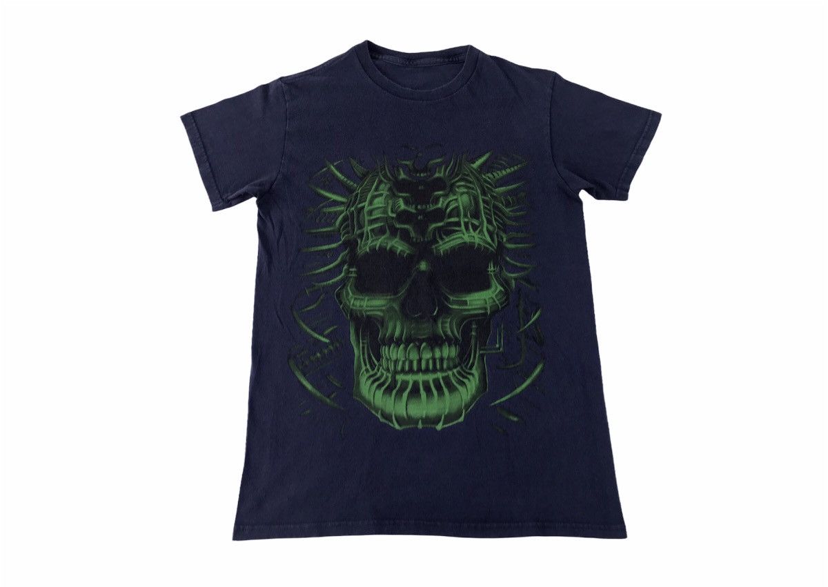 Cyberpunk Gothic Bondage Skull Stud Liquid Blue Design Tee