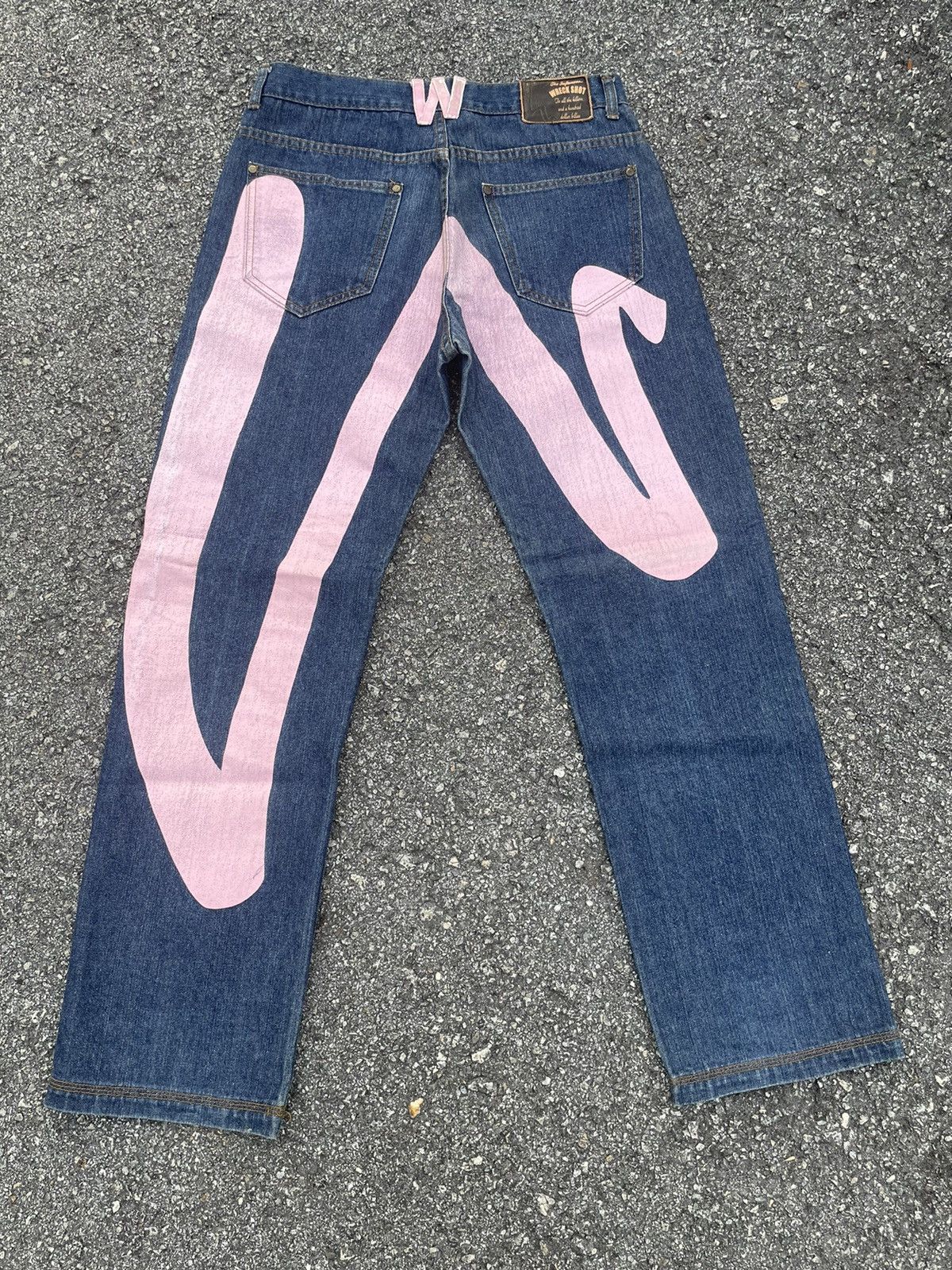 image of Vintage Pink Daicock Jeans Like Evisu in Blue Denim, Men's (Size 34)