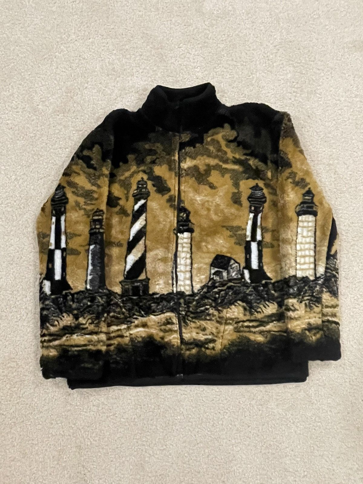Vintage Vintage Outdoor Nature Fleece Jacket Lighthouse Black Gold Size US M / EU 48-50 / 2 - 2 Thumbnail