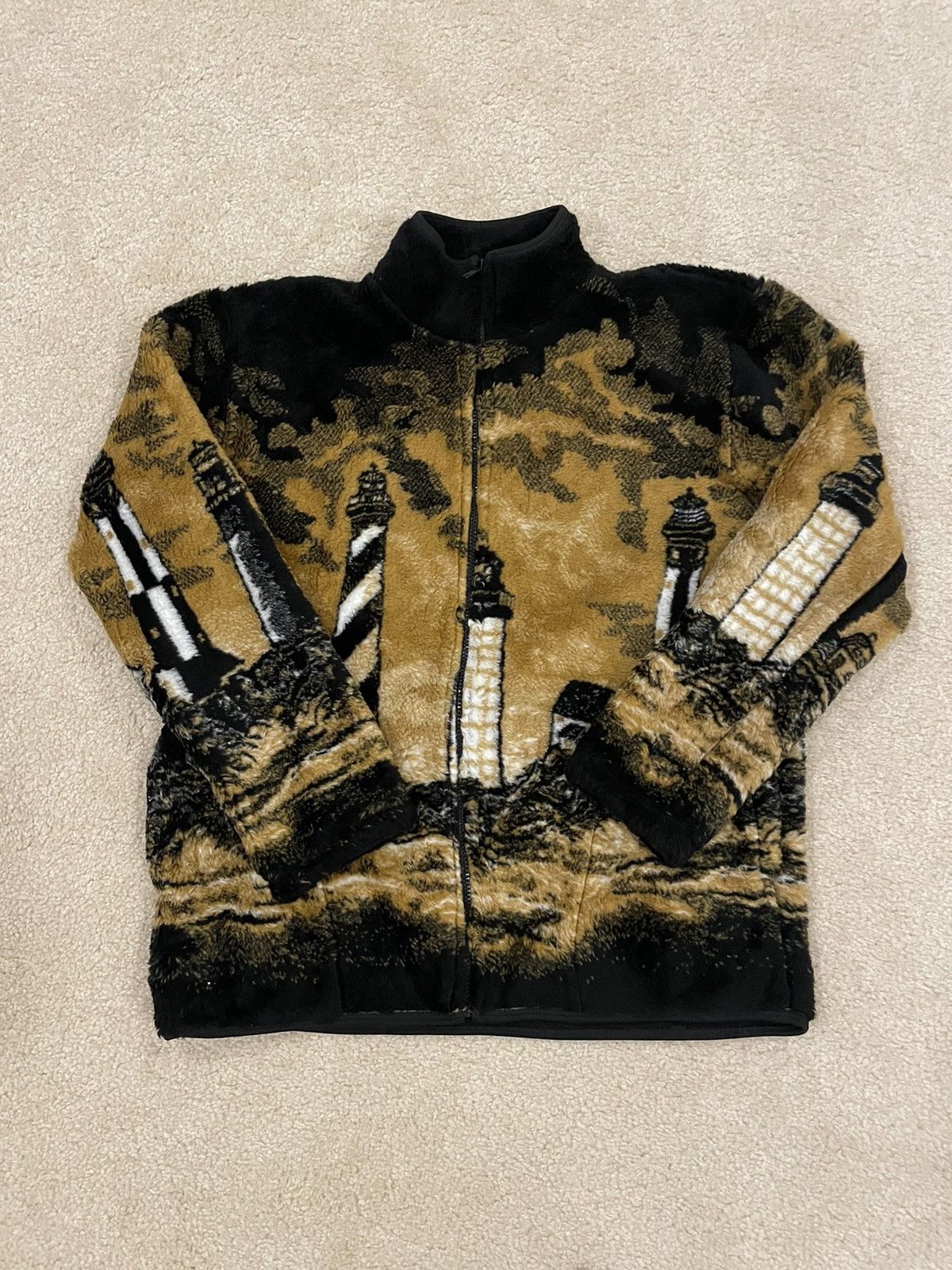 Vintage Vintage Outdoor Nature Fleece Jacket Lighthouse Black Gold Size US M / EU 48-50 / 2 - 1 Thumbnail