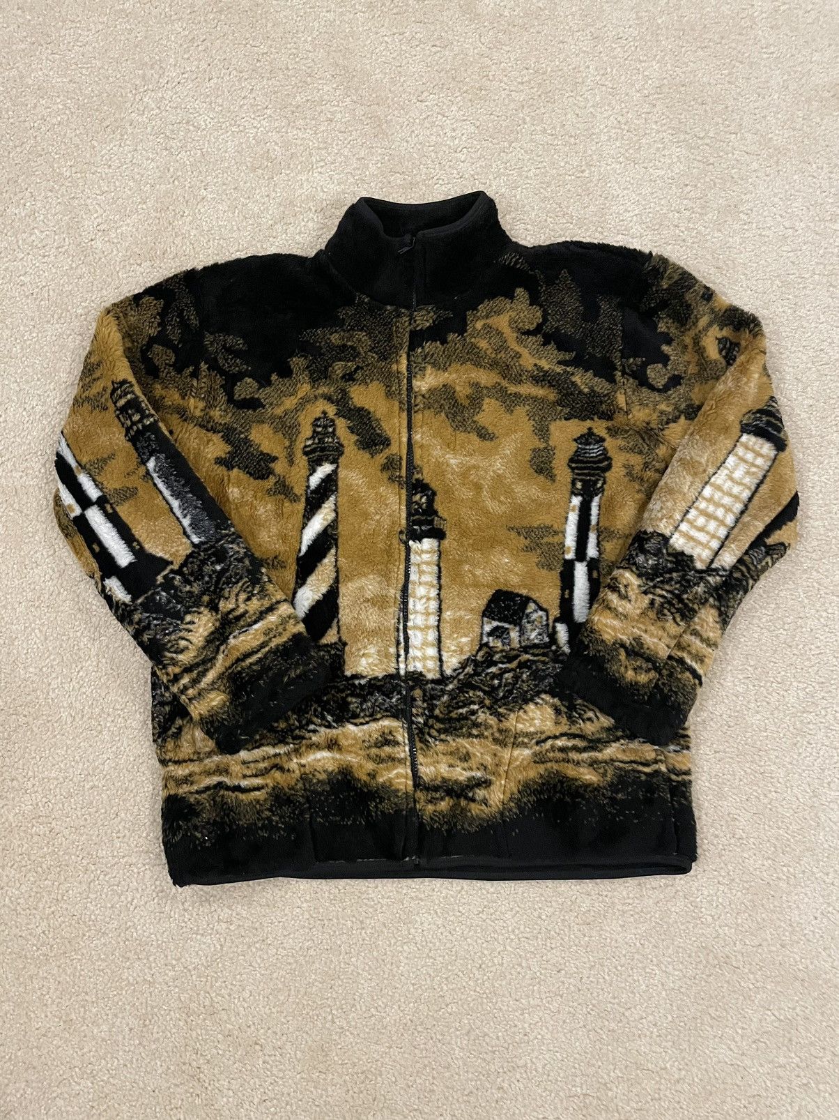 Vintage Vintage Outdoor Nature Fleece Jacket Lighthouse Black Gold Size US M / EU 48-50 / 2 - 8 Thumbnail