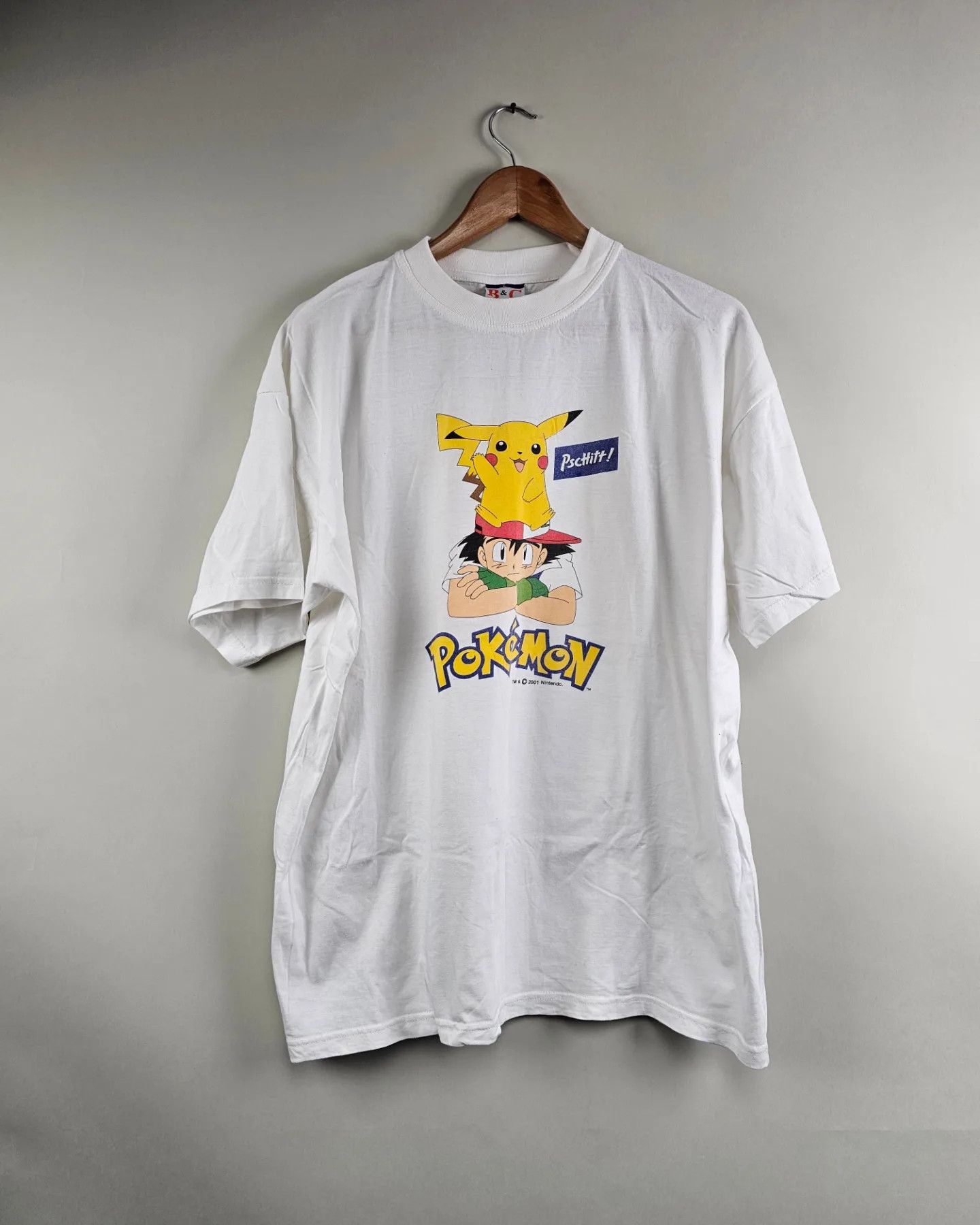 image of Anima x Pokemon 2001 Pokémon Sasha & Pikachu Vintage Anime T Shirt in White, Men's (Size Large)