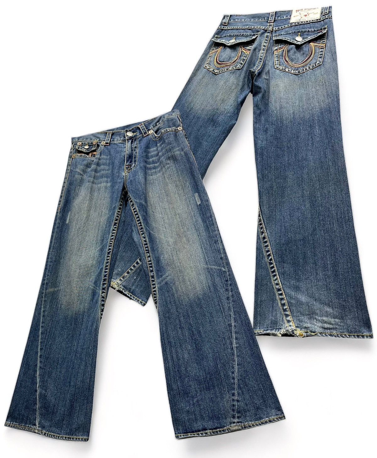 True Religion × Vintage 🔥SICK TRUE RELIGION JOEY BIG T Distressed Baggy Flared💥 Size US 33 - 1 Thumbnail
