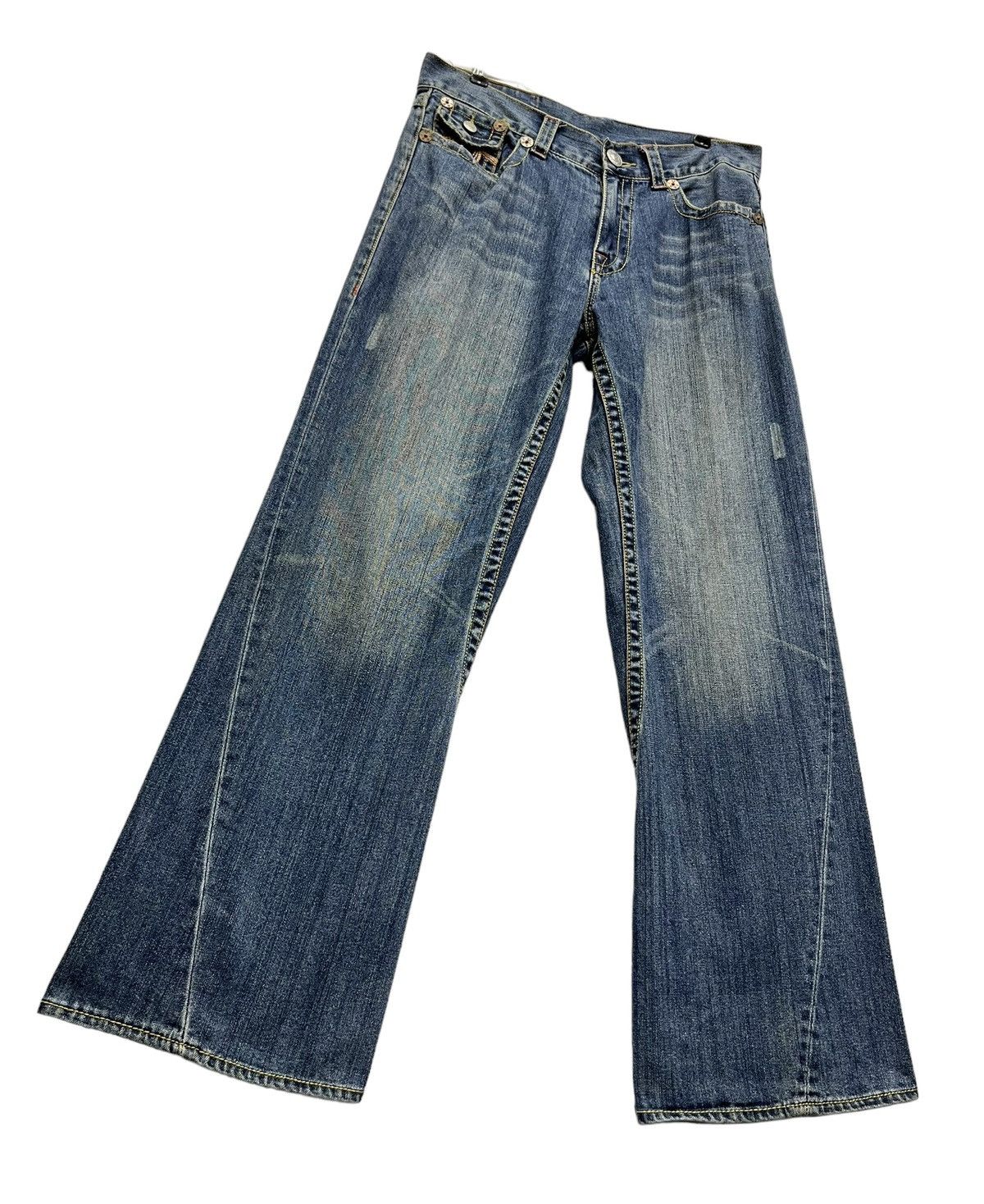 True Religion × Vintage 🔥SICK TRUE RELIGION JOEY BIG T Distressed Baggy Flared💥 Size US 33 - 3 Thumbnail