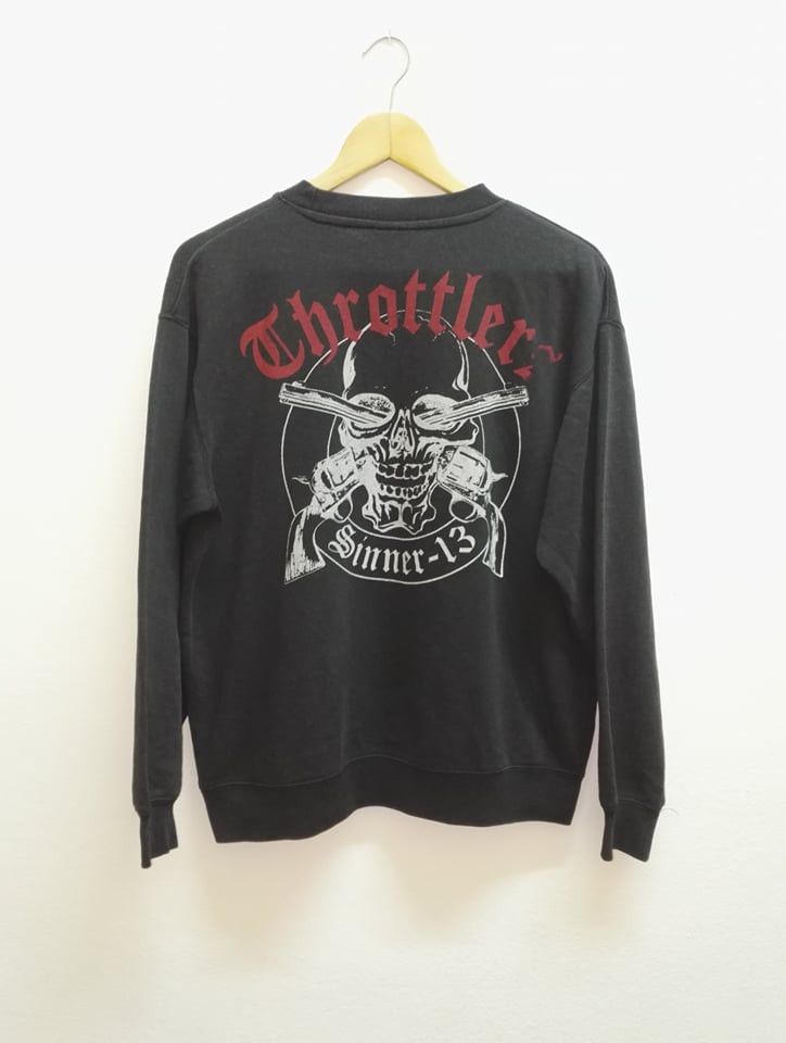 image of Sun Faded Bullet Noise Skulls Tatto Style Sweatshirt in Faded Black, Men's (Size Medium)