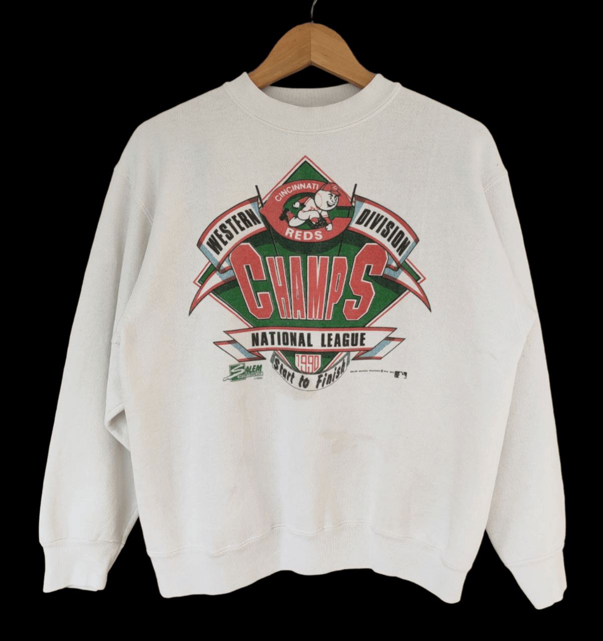 image of 1990 VTG Mlb Cincinnati Reds Champs Crewneck in Offwhite, Women's (Size Medium)