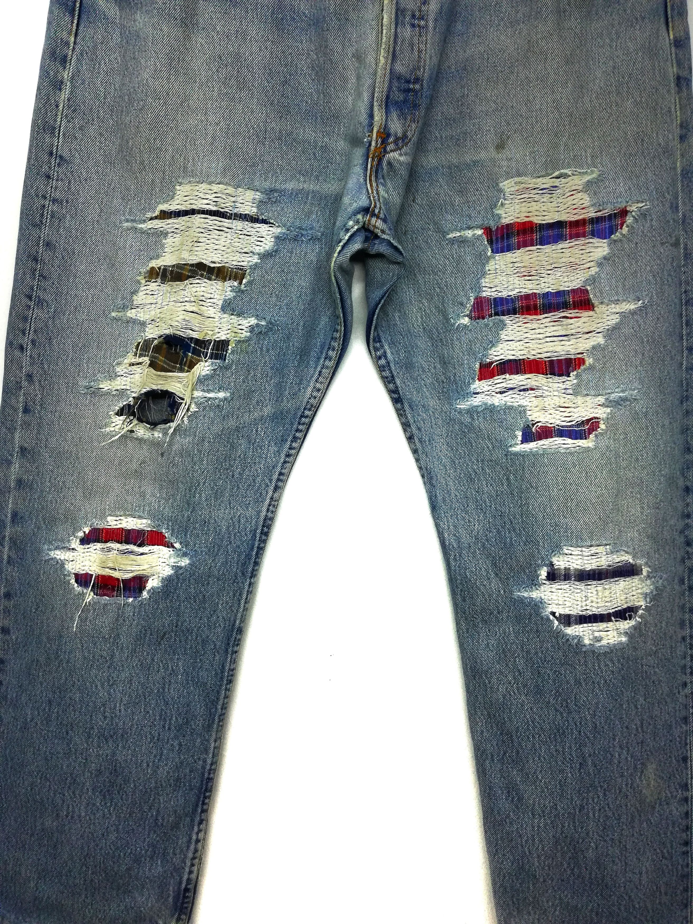 Levi's Vintage Clothing 🔥Distressed Design Levi's Customized Distressed Patchwork Size US 35 - 2 Thumbnail