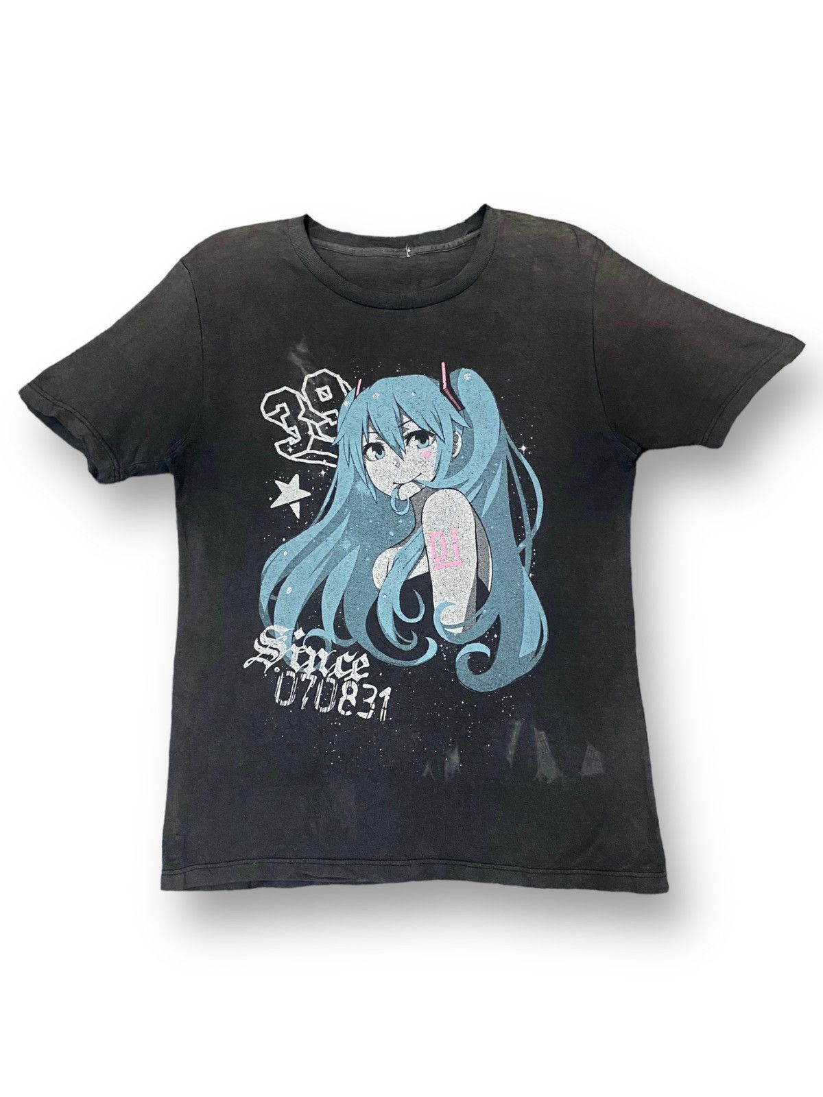image of Thrash Japan Animation Hatsune Miku Chanxco Distressed Faded in Distressed Faded Blac (Size Small)