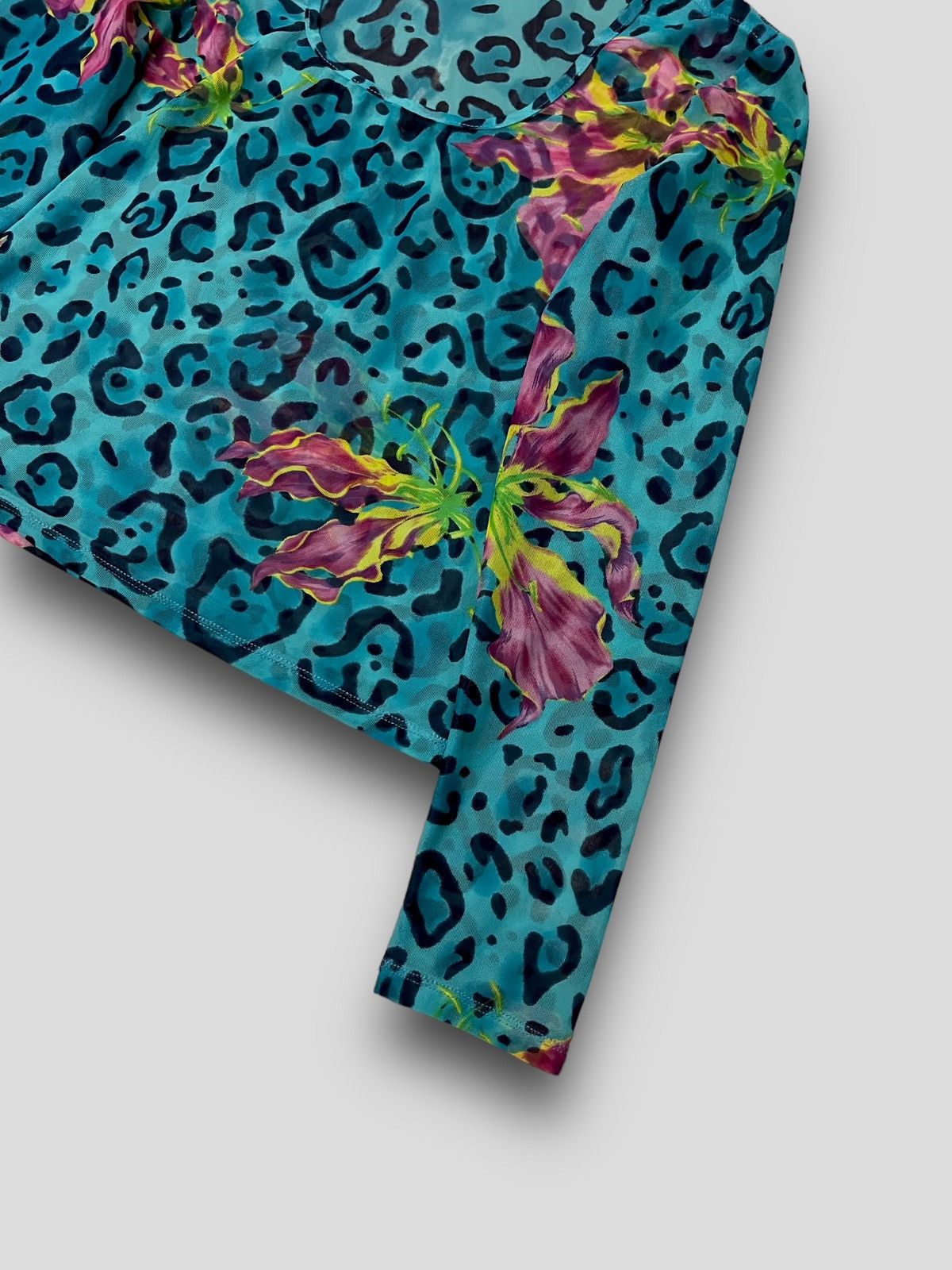 Versace Versace Abstract Floral Print Turqois Longsleeve Mesh Size L / US 10 / IT 46 - 2 Thumbnail