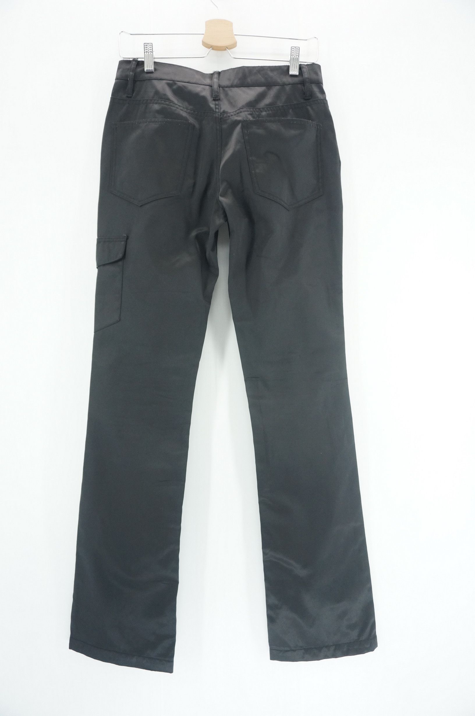 Japanese Brand EVOLUTION Flared Low Rise Skinny Shiny Black Women's pants Size 29" - 4 Thumbnail