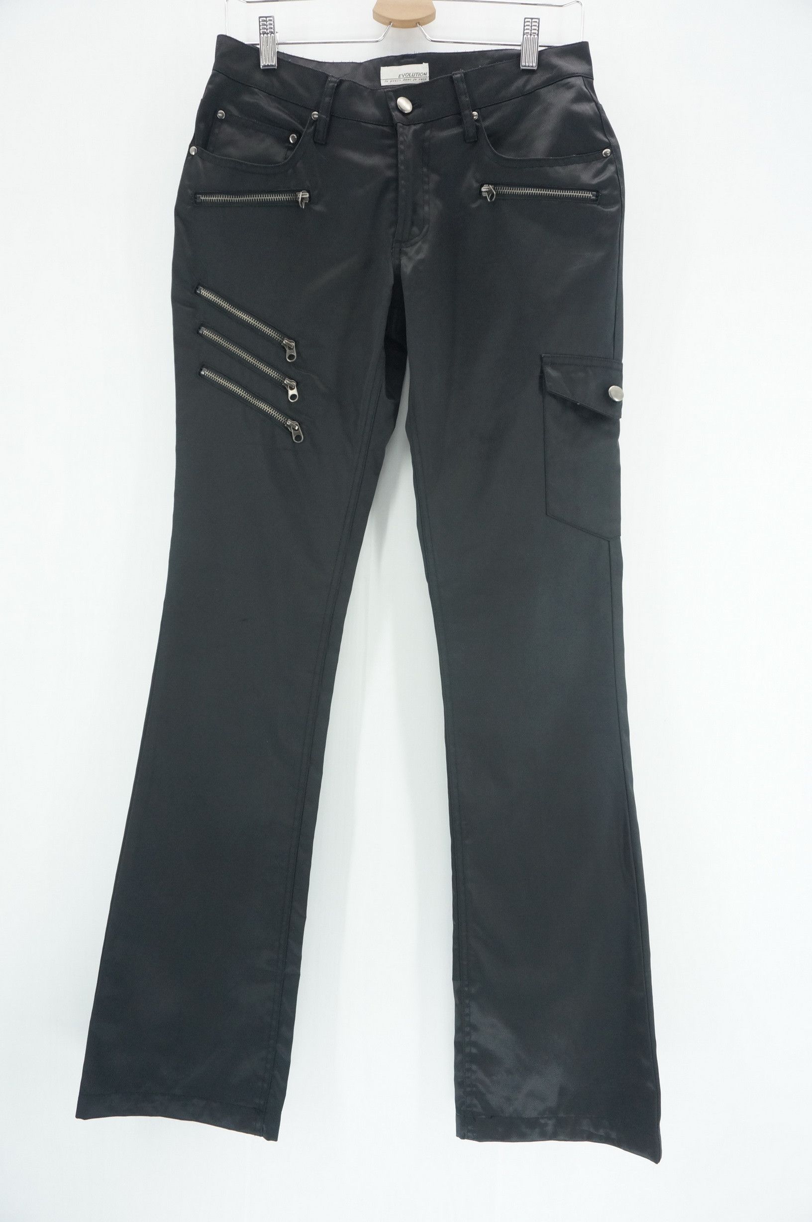 Japanese Brand EVOLUTION Flared Low Rise Skinny Shiny Black Women's pants Size 29" - 1 Thumbnail