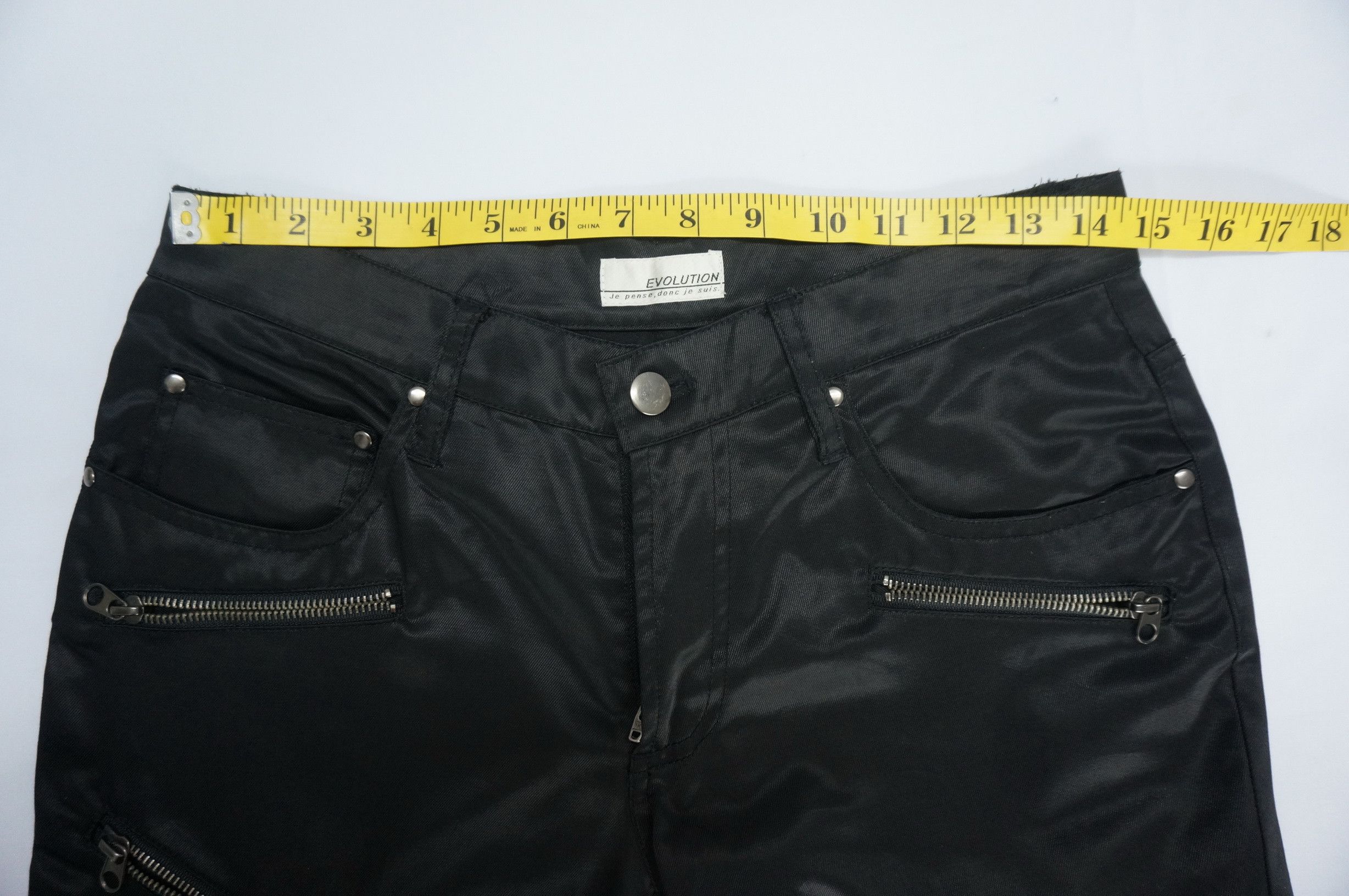 Japanese Brand EVOLUTION Flared Low Rise Skinny Shiny Black Women's pants Size 29" - 14 Thumbnail