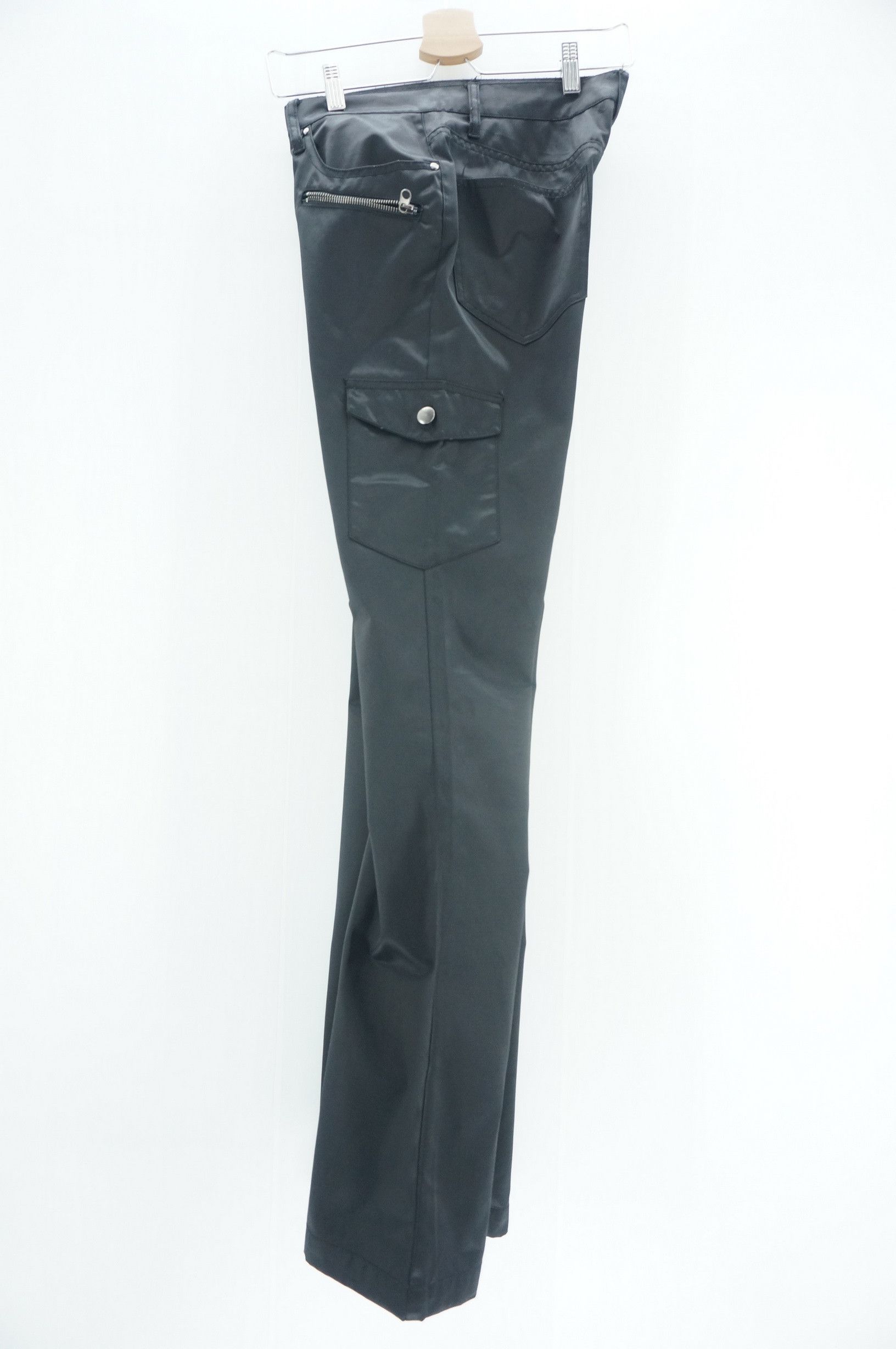 Japanese Brand EVOLUTION Flared Low Rise Skinny Shiny Black Women's pants Size 29" - 6 Thumbnail
