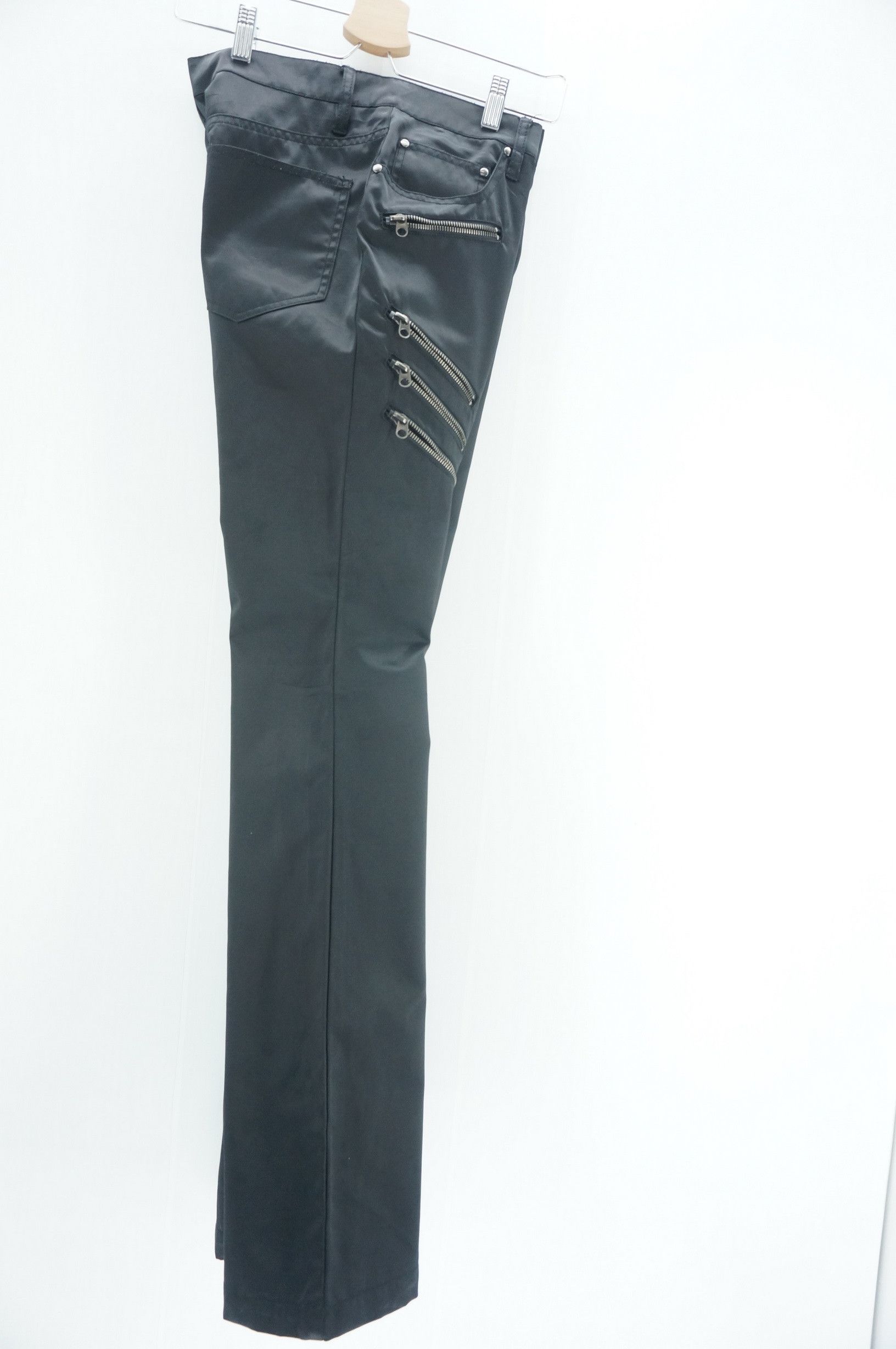 Japanese Brand EVOLUTION Flared Low Rise Skinny Shiny Black Women's pants Size 29" - 5 Thumbnail