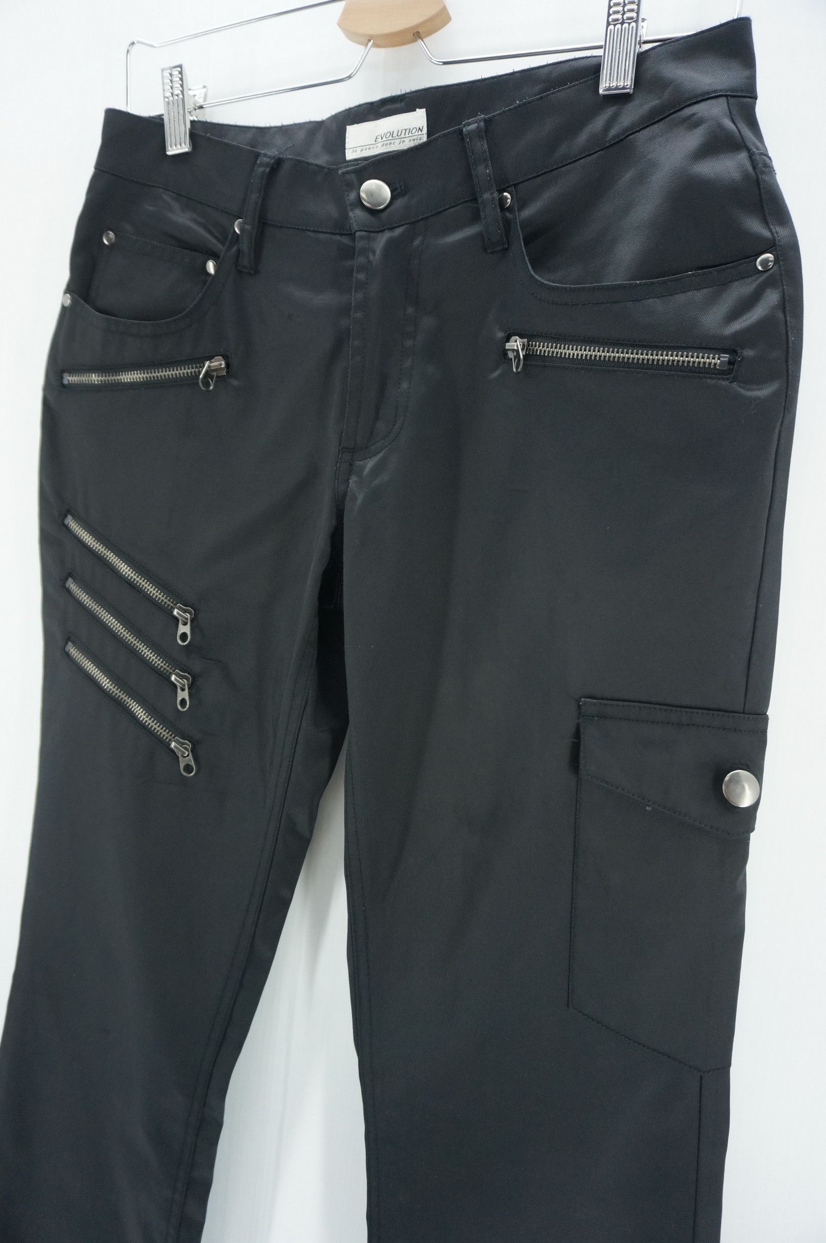 Japanese Brand EVOLUTION Flared Low Rise Skinny Shiny Black Women's pants Size 29" - 2 Thumbnail