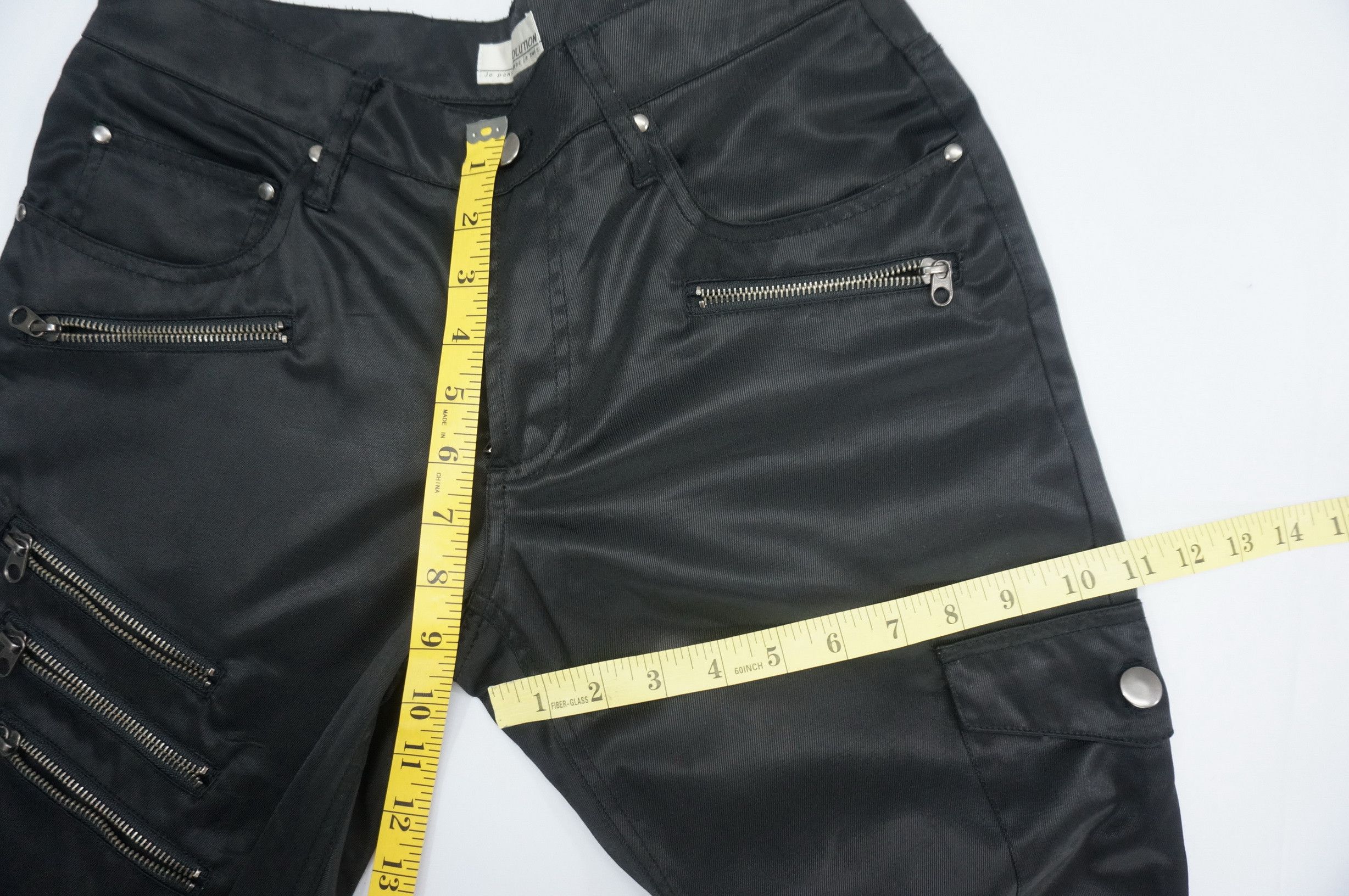 Japanese Brand EVOLUTION Flared Low Rise Skinny Shiny Black Women's pants Size 29" - 16 Thumbnail