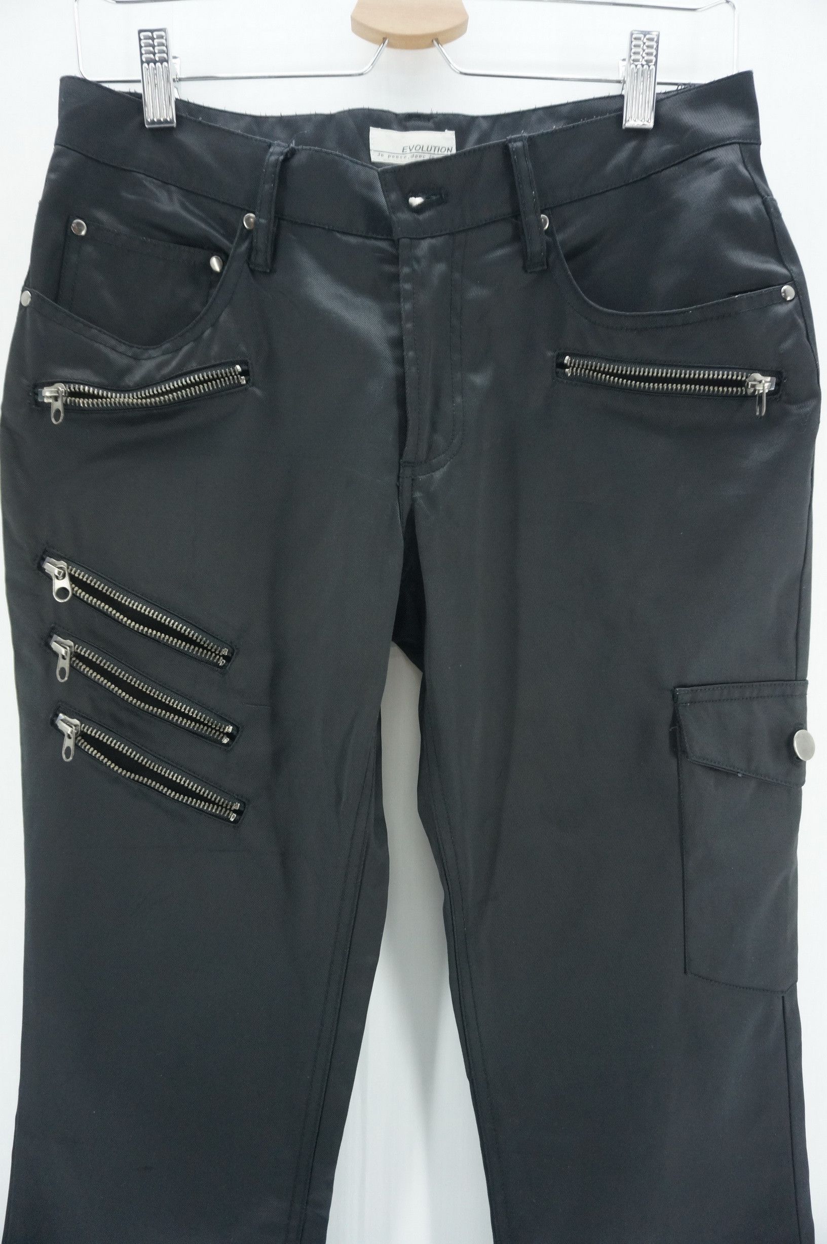 Japanese Brand EVOLUTION Flared Low Rise Skinny Shiny Black Women's pants Size 29" - 3 Thumbnail