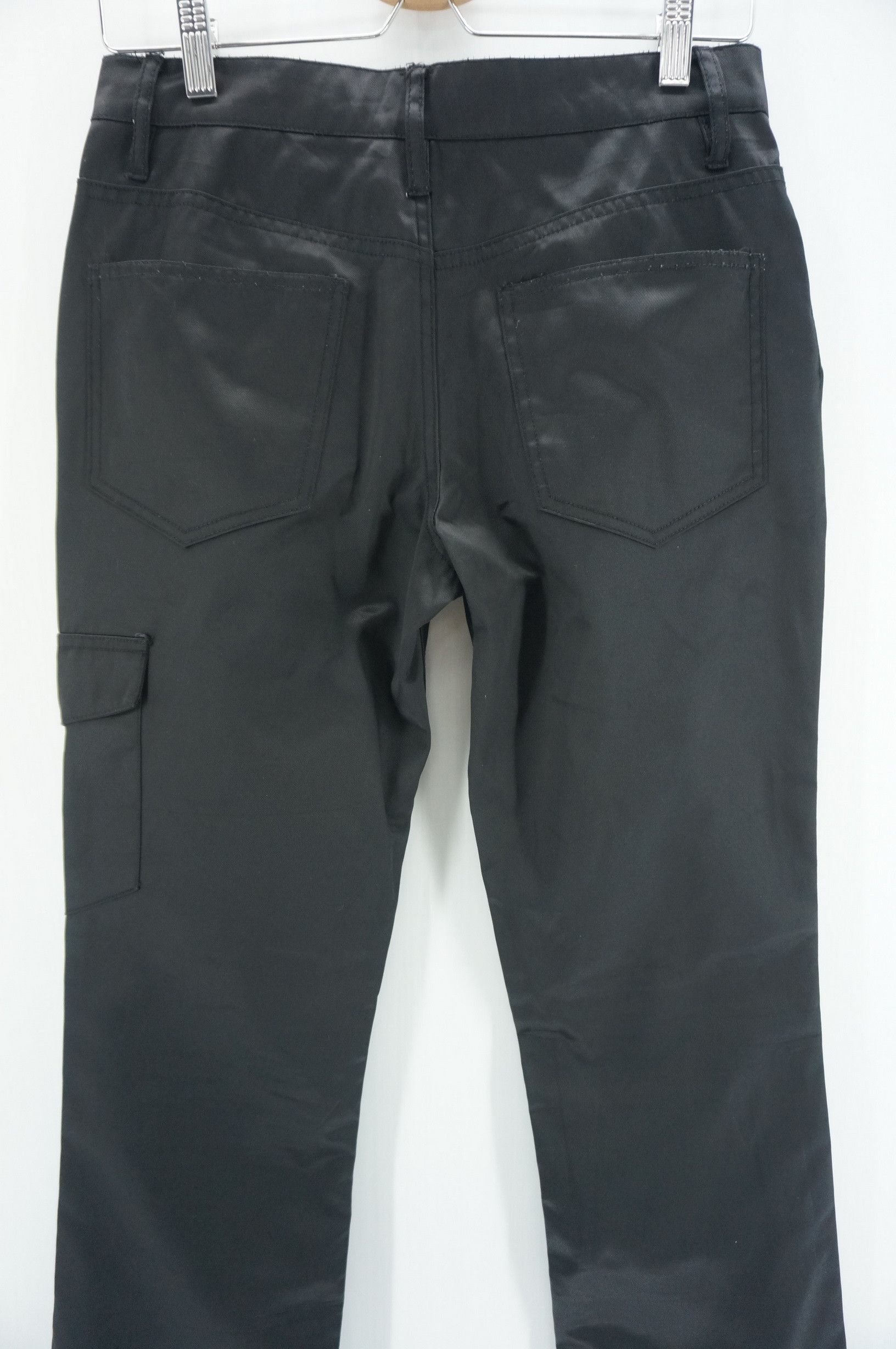 Japanese Brand EVOLUTION Flared Low Rise Skinny Shiny Black Women's pants Size 29" - 7 Thumbnail