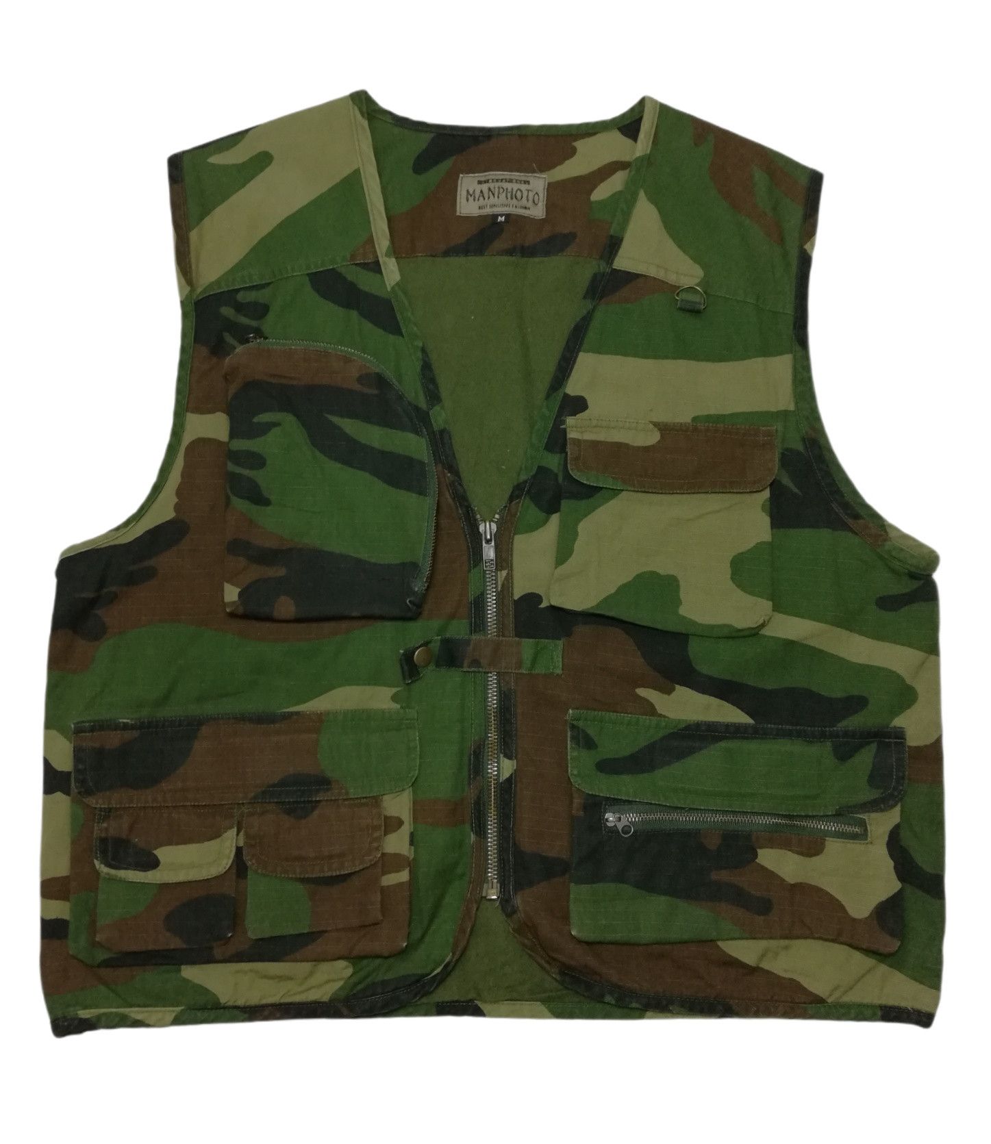 Vintage Japanese Brand Manphoto Camo Utility Vest Fishing Vest Streetwear  Style Vintage Military 