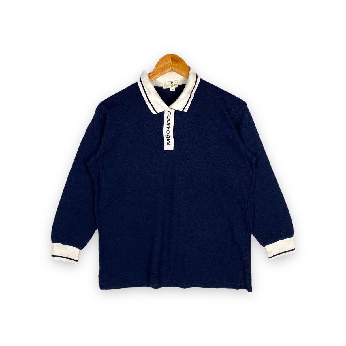 image of Courreges Paris Longsleeve Polo Shirt in Navy, Men's (Size Medium)