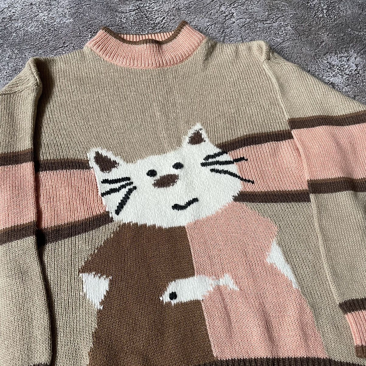 Vintage Vintage Y2K Cat Graphic Knit Sweater Quirky Indie Thrashed M Size US M / EU 48-50 / 2 - 7 Thumbnail