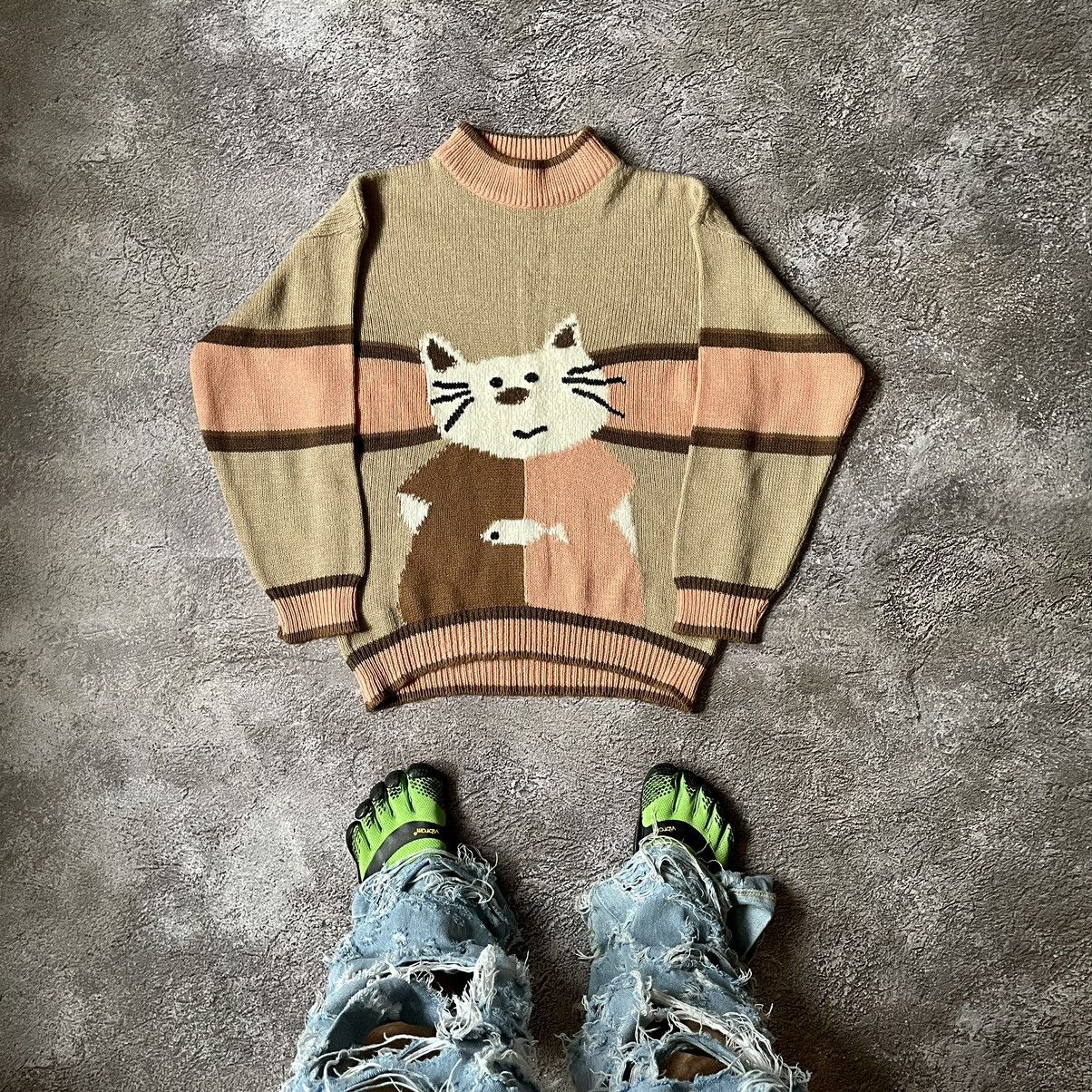 Vintage Vintage Y2K Cat Graphic Knit Sweater Quirky Indie Thrashed M Size US M / EU 48-50 / 2 - 1 Thumbnail