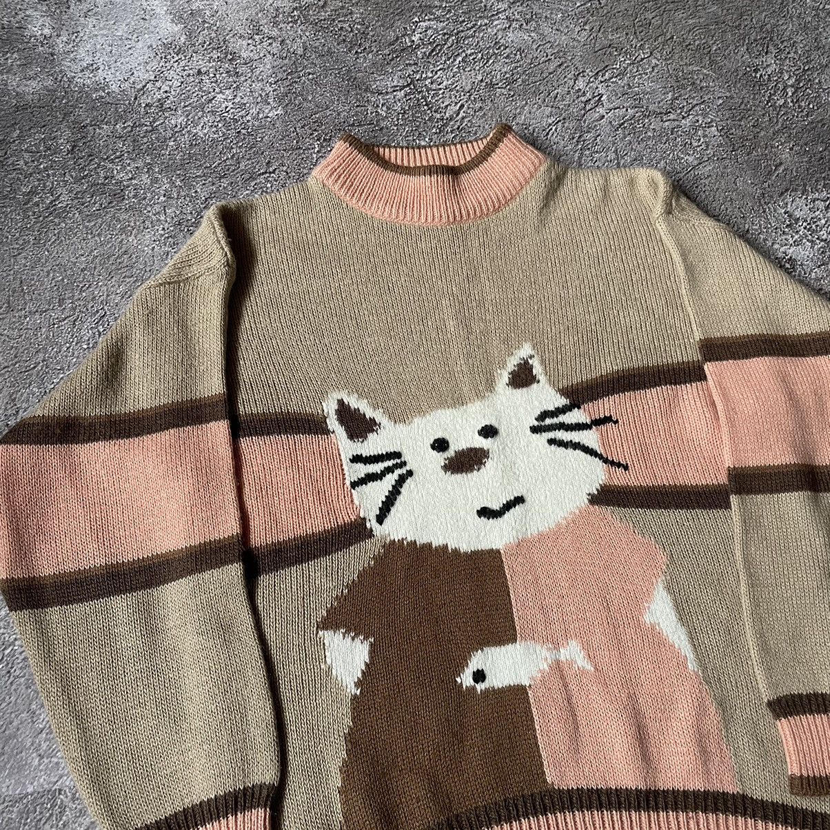 Vintage Vintage Y2K Cat Graphic Knit Sweater Quirky Indie Thrashed M Size US M / EU 48-50 / 2 - 5 Thumbnail