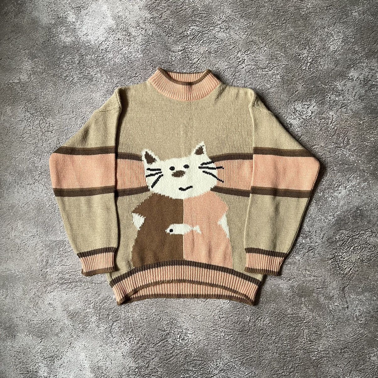 Vintage Vintage Y2K Cat Graphic Knit Sweater Quirky Indie Thrashed M Size US M / EU 48-50 / 2 - 2 Thumbnail