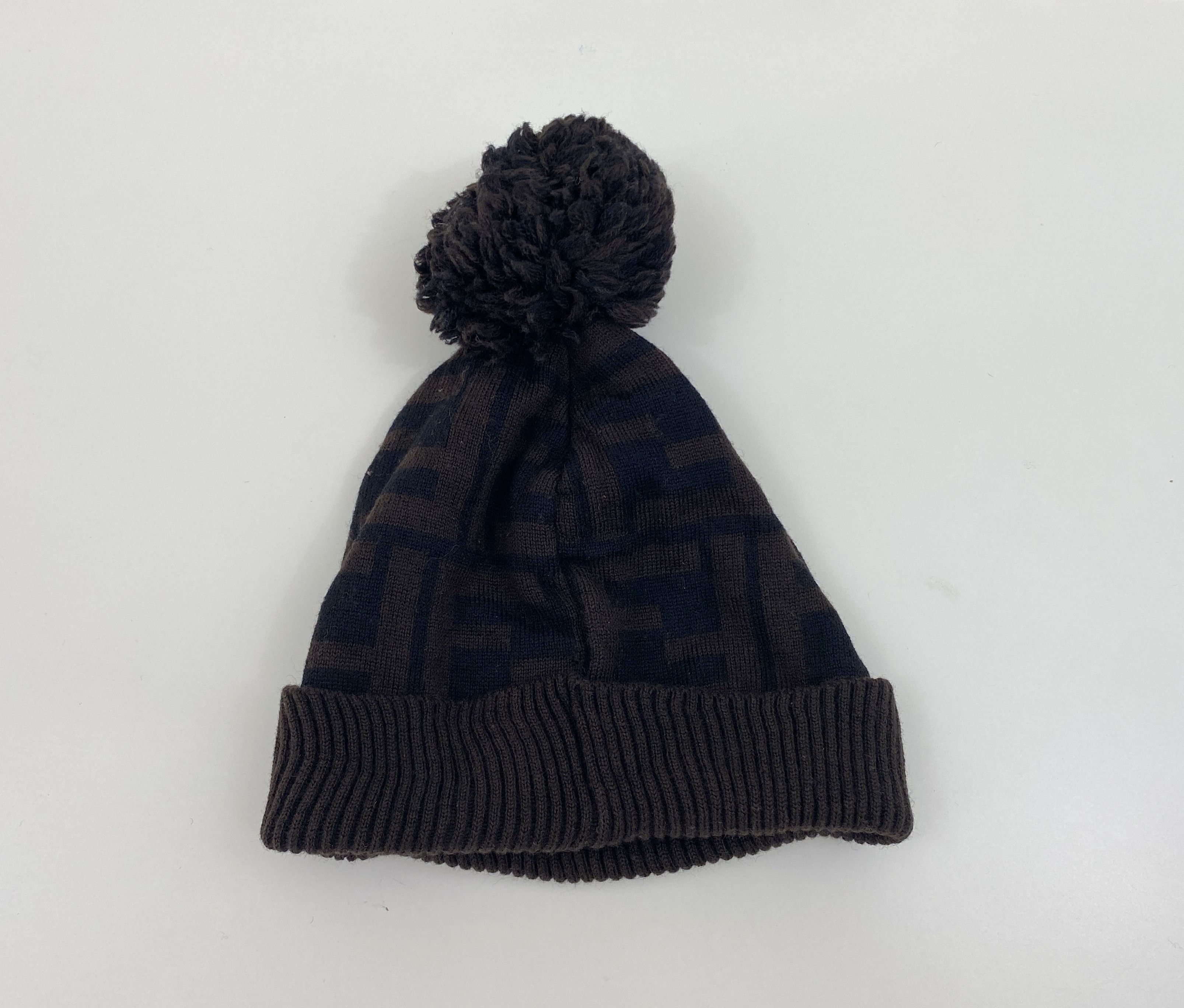 Fendi Fendi Zucca Monogram Wool Pompon Hat Beanie Unisex Small Size ONE SIZE - 2 Thumbnail