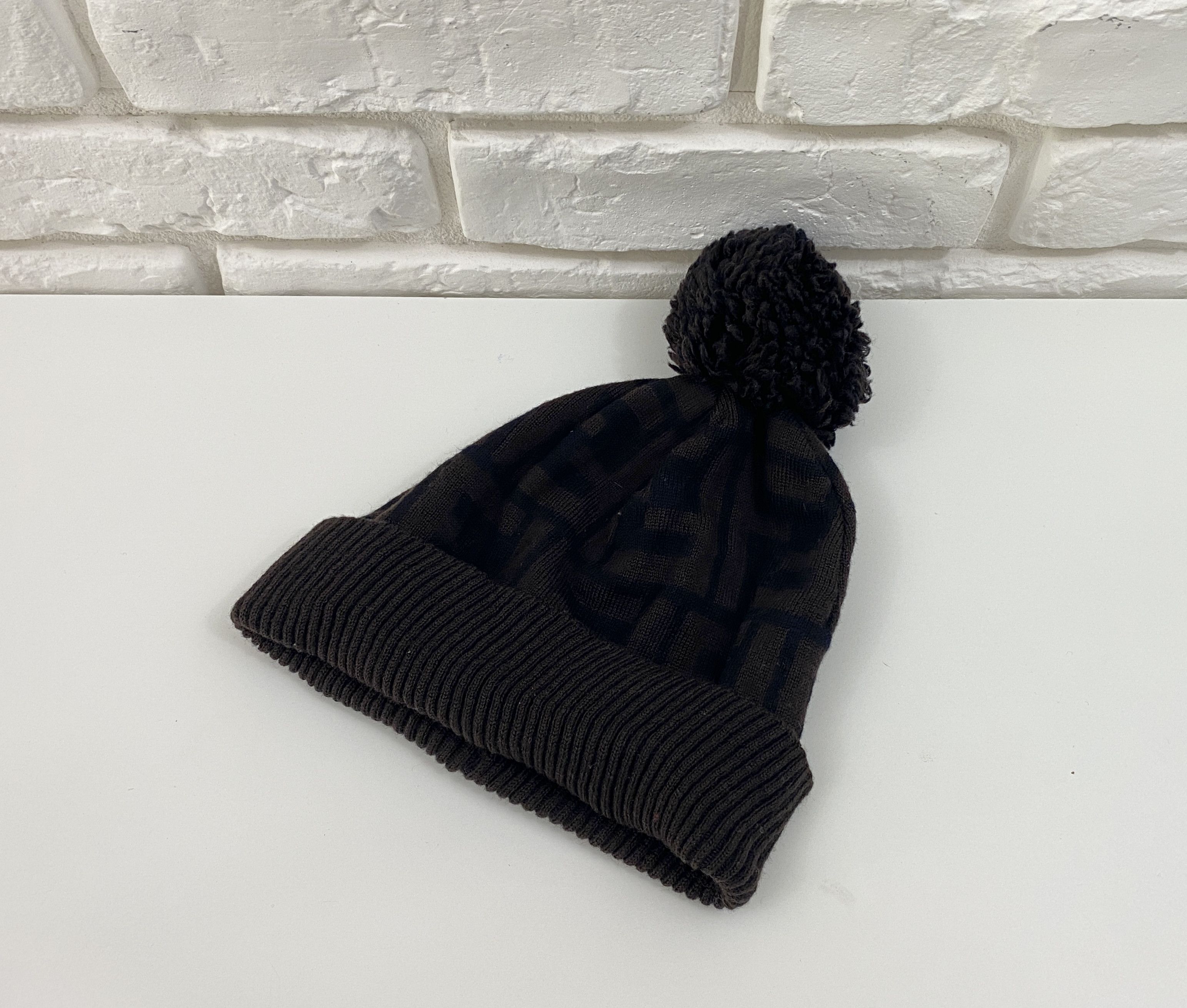 Fendi Fendi Zucca Monogram Wool Pompon Hat Beanie Unisex Small Size ONE SIZE - 1 Thumbnail