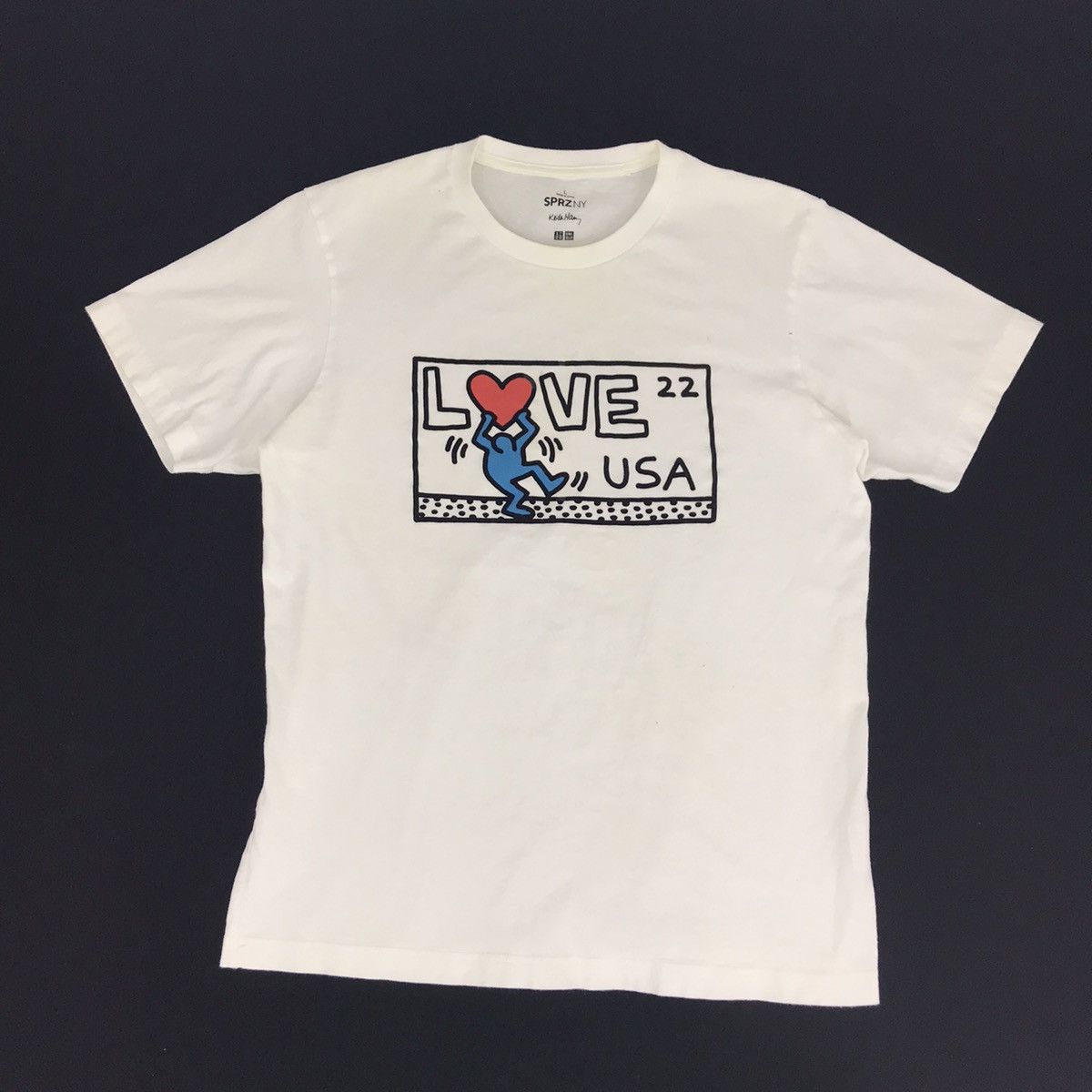 image of Sprzny Keith Haring Love Usa Box Logo Design Printed Style in White, Men's (Size Medium)