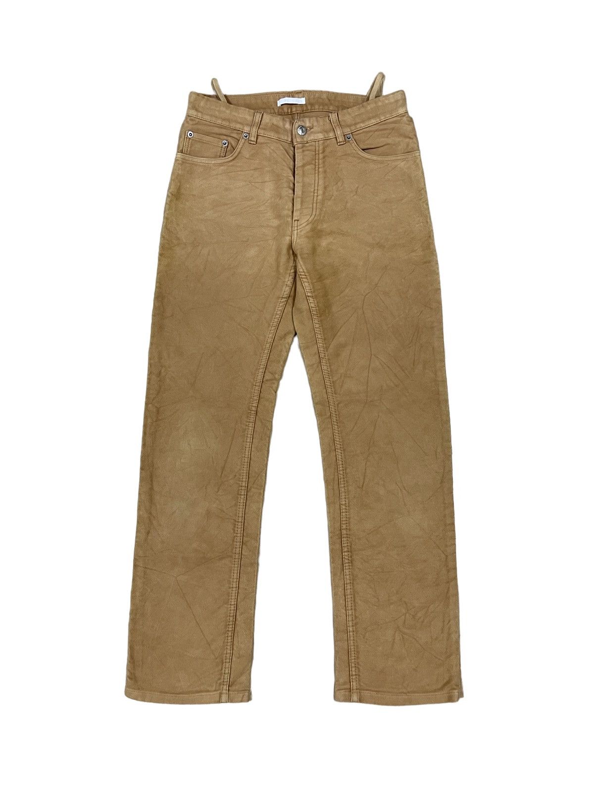 image of Archival Clothing x Helmut Lang Grail90S Helmut Lang Moleskin Bondage Biker Denim Pants in Tan/Beig