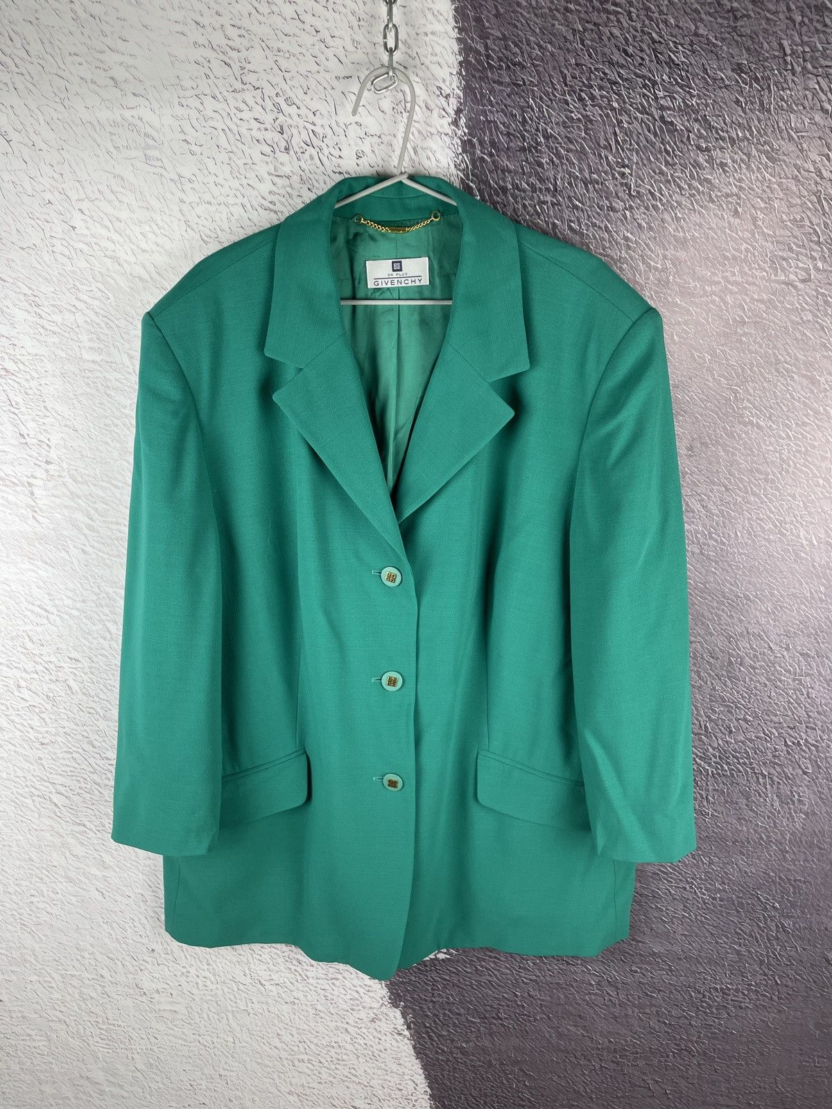 image of Givenchy En Plus Virgin Wool Green Button Blazer Jacket, Women's (Size 2XL)