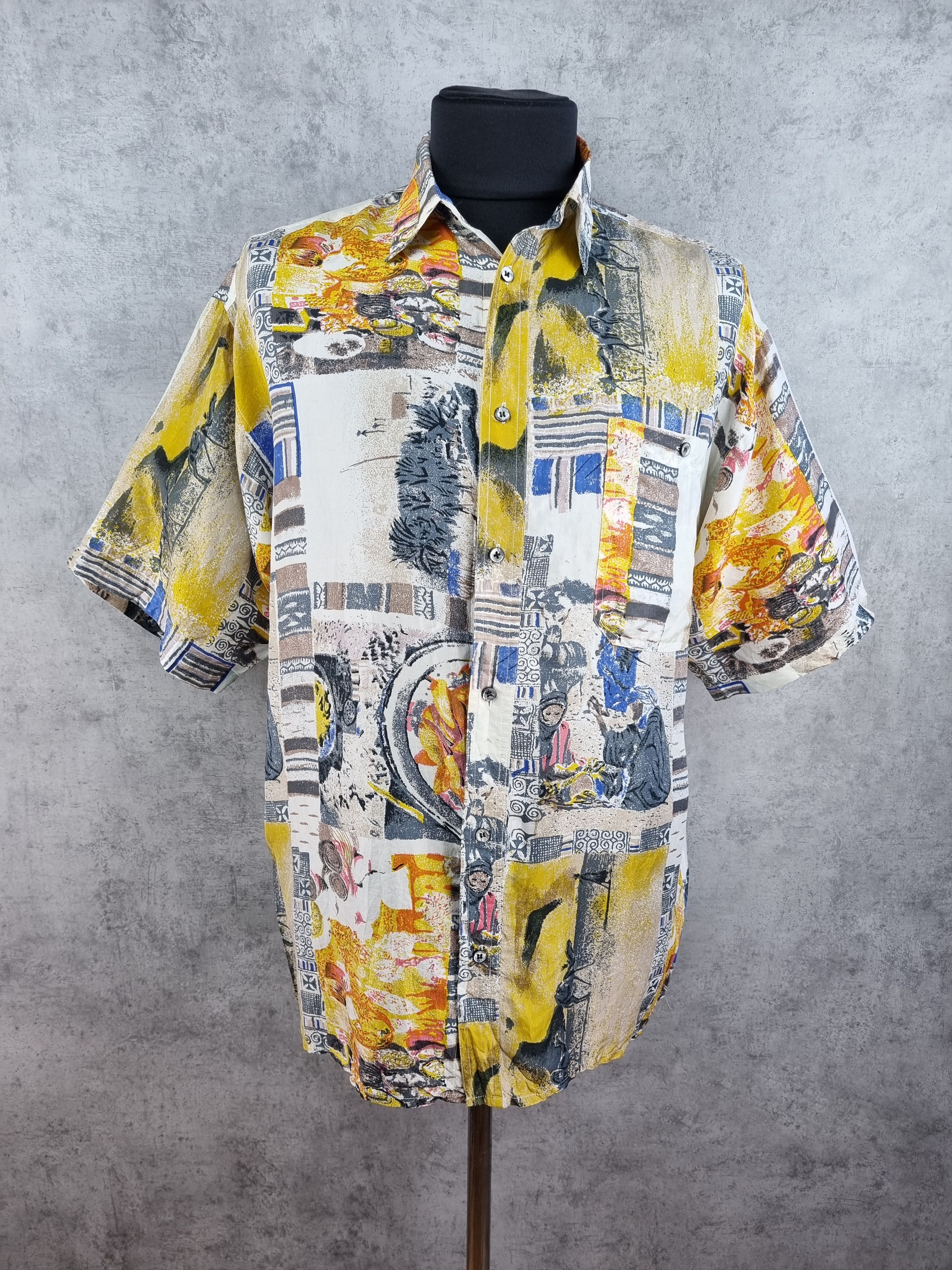 Vintage 90s Silk Shirt Camels Pattern Desert Dries Van Noten Style Size US XL / EU 56 / 4 - 1 Thumbnail