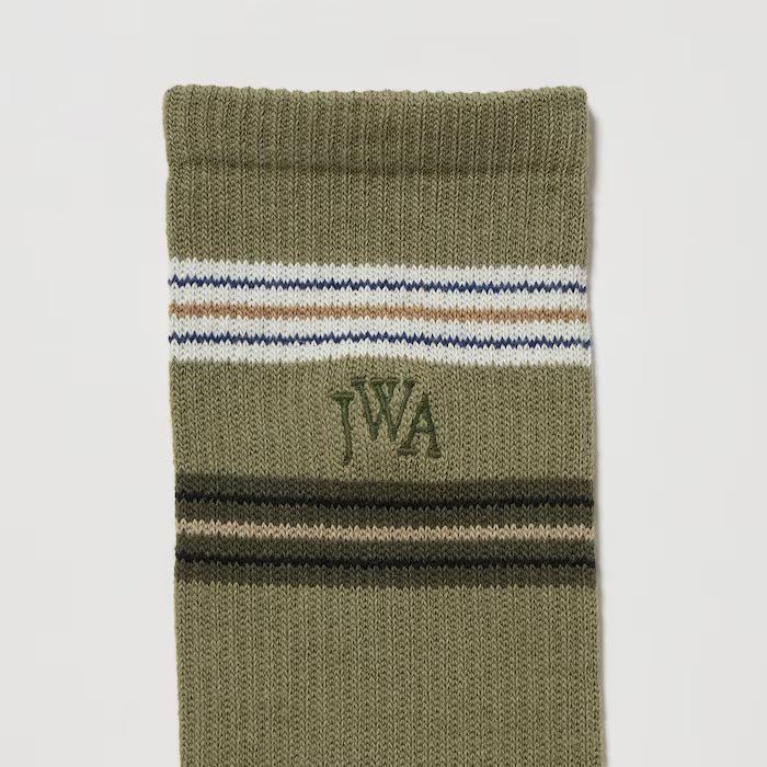JW Anderson × Uniqlo Olive Lined Socks Dress Crew Cotton Logo Green Striped Size ONE SIZE - 3 Thumbnail