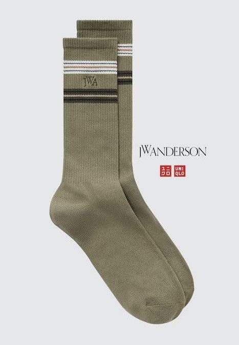 JW Anderson × Uniqlo Olive Lined Socks Dress Crew Cotton Logo Green Striped Size ONE SIZE - 1 Thumbnail