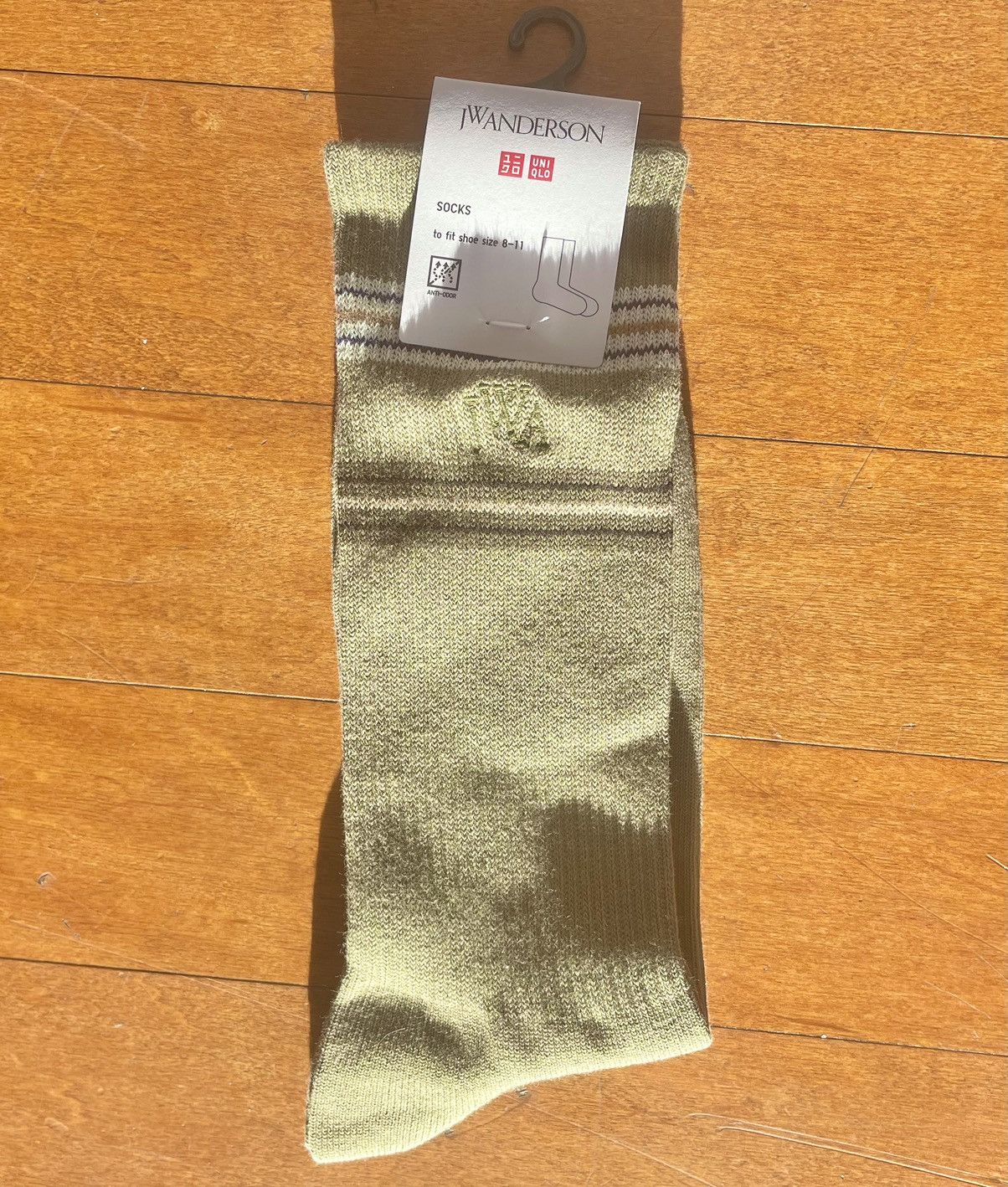 JW Anderson × Uniqlo Olive Lined Socks Dress Crew Cotton Logo Green Striped Size ONE SIZE - 2 Thumbnail