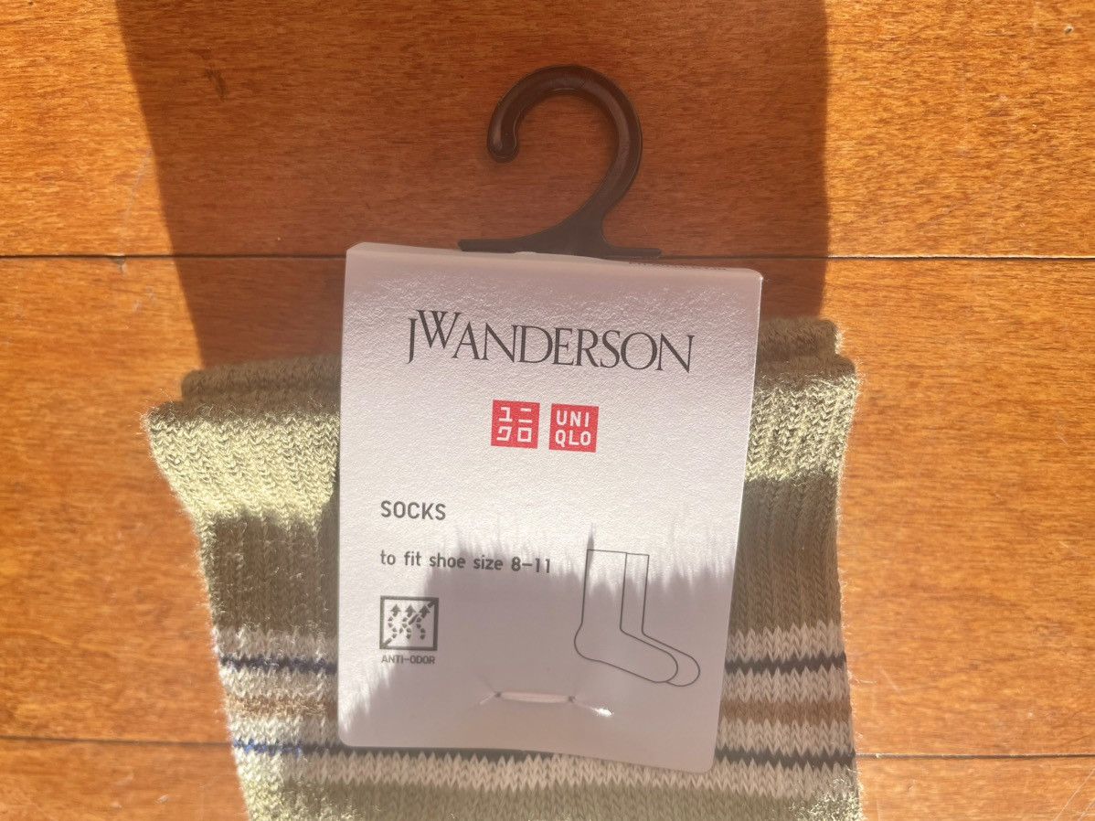 JW Anderson × Uniqlo Olive Lined Socks Dress Crew Cotton Logo Green Striped Size ONE SIZE - 4 Thumbnail