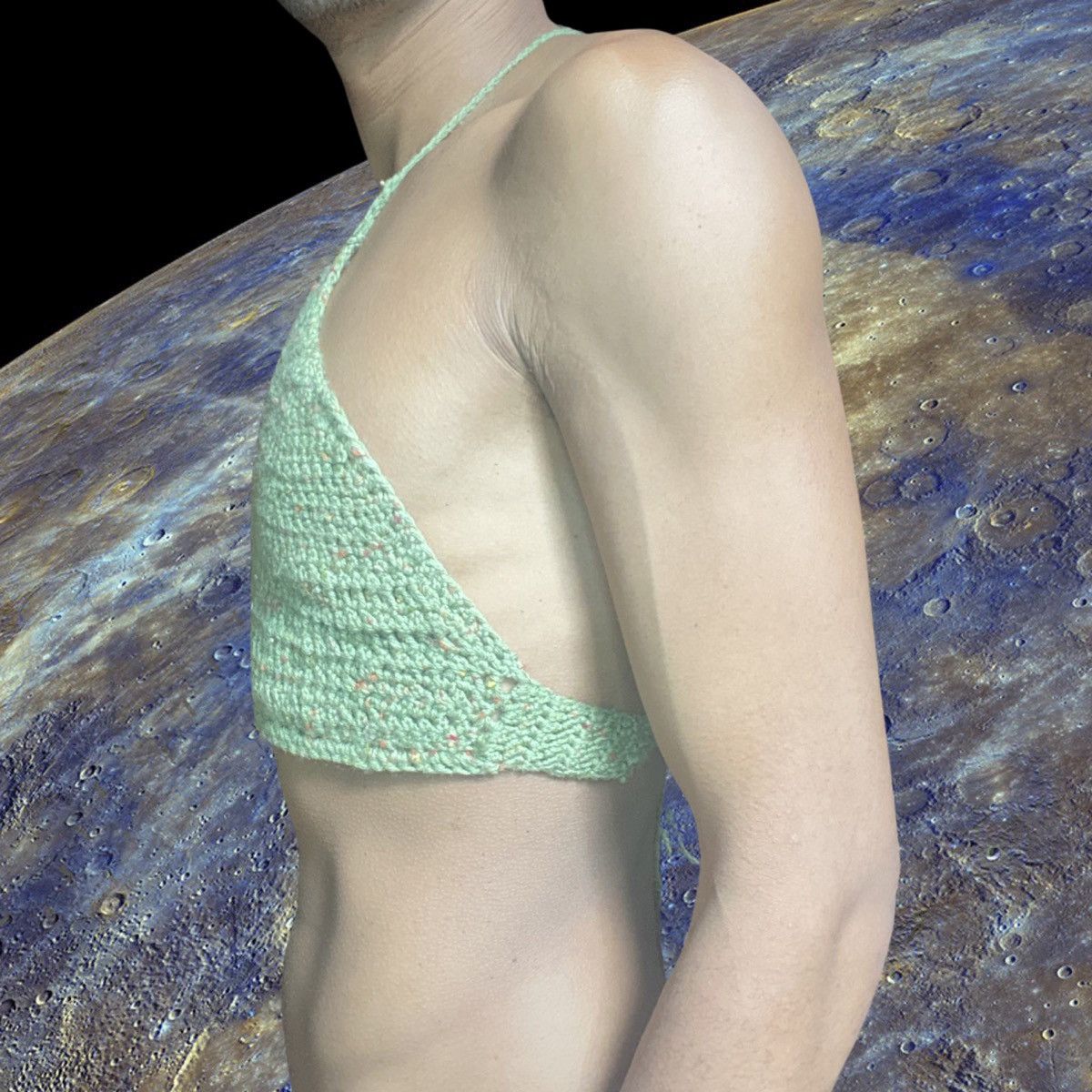 Handmade HANDKNIT GREEN CROCHET HALTER TOP MEDIUM Size M / US 6-8 / IT 42-44 - 3 Thumbnail
