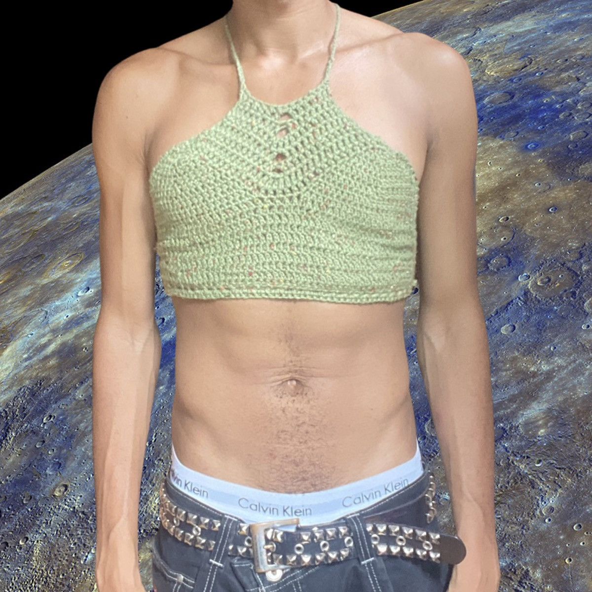 Handmade HANDKNIT GREEN CROCHET HALTER TOP MEDIUM Size M / US 6-8 / IT 42-44 - 1 Thumbnail