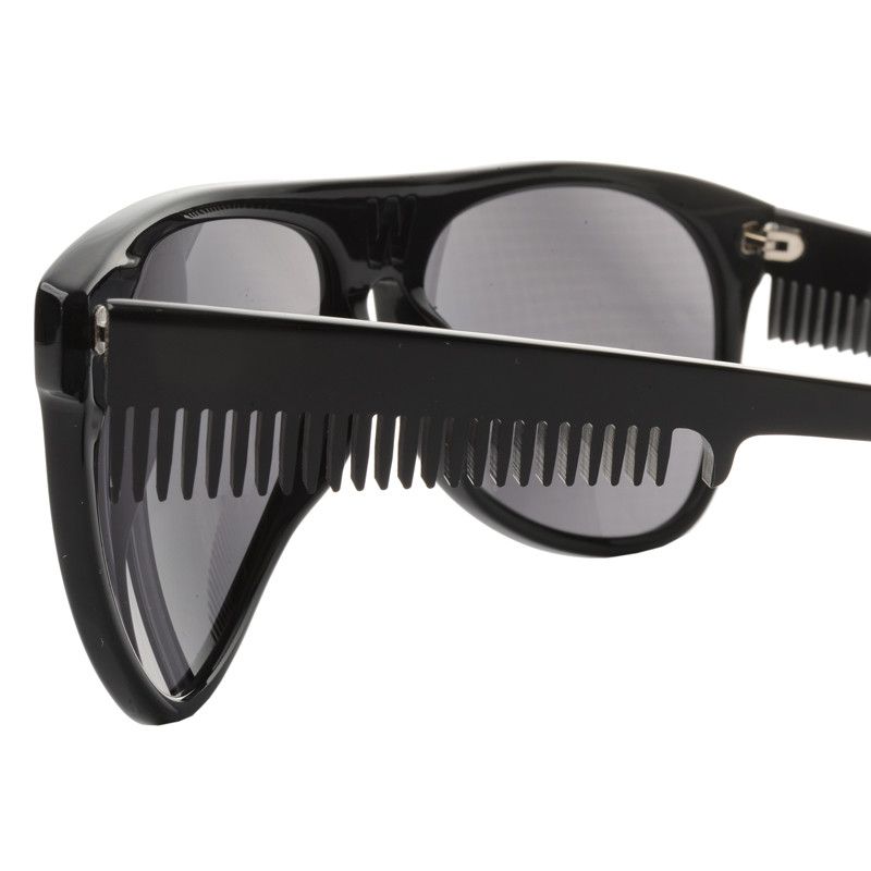 image of Archival Clothing x Linda Farrow Walter Van Beirendonck Black Acetate Comb Detail Sunglasses, Men's