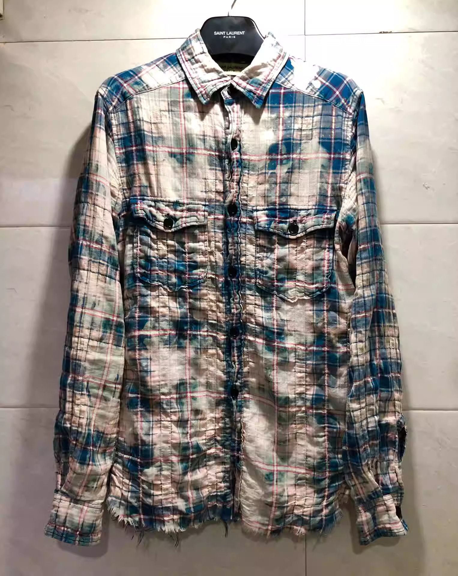 Saint Laurent Blue Rendering Plaid Shirt