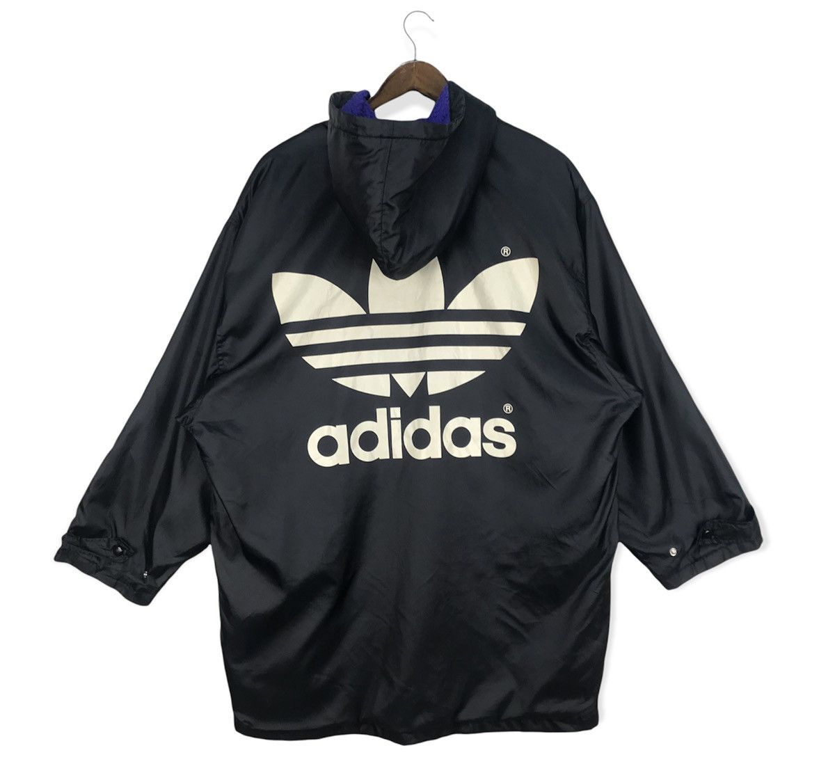 image of 90's Adidas Coach Long Jacket in Black, Men's (Size Medium)