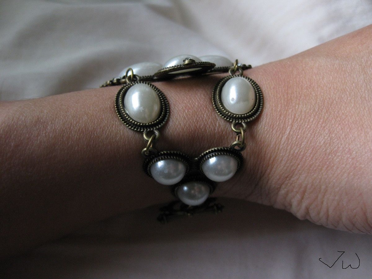 Jewelry × Vintage White Beads Bronze Chain Bracelet with czs Size ONE SIZE - 4 Thumbnail