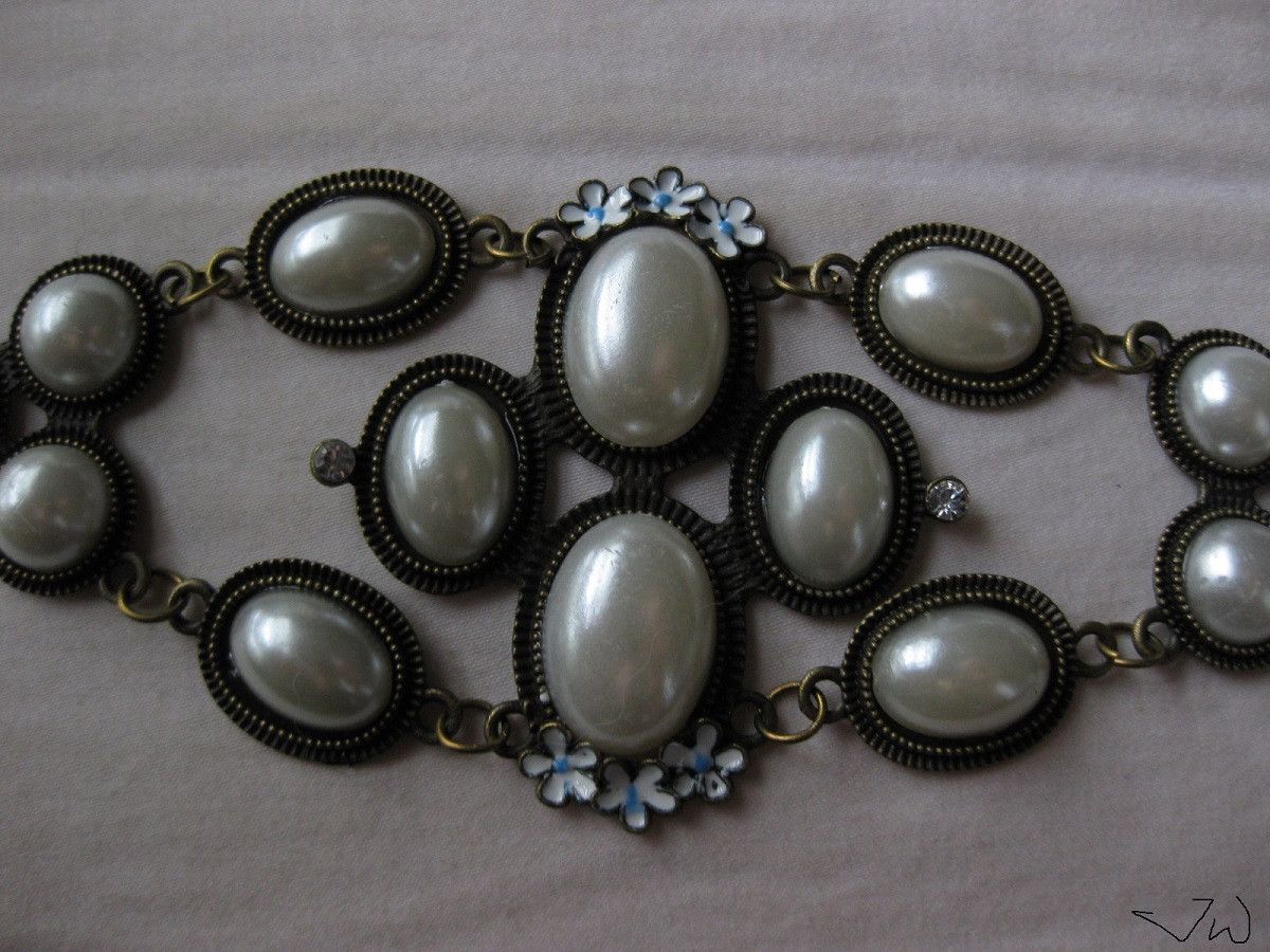 Jewelry × Vintage White Beads Bronze Chain Bracelet with czs Size ONE SIZE - 2 Thumbnail