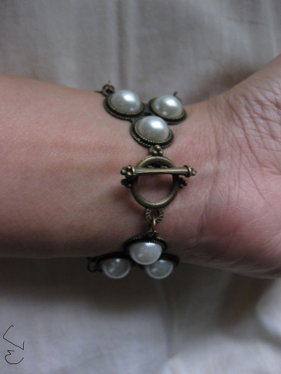 Jewelry × Vintage White Beads Bronze Chain Bracelet with czs Size ONE SIZE - 5 Thumbnail